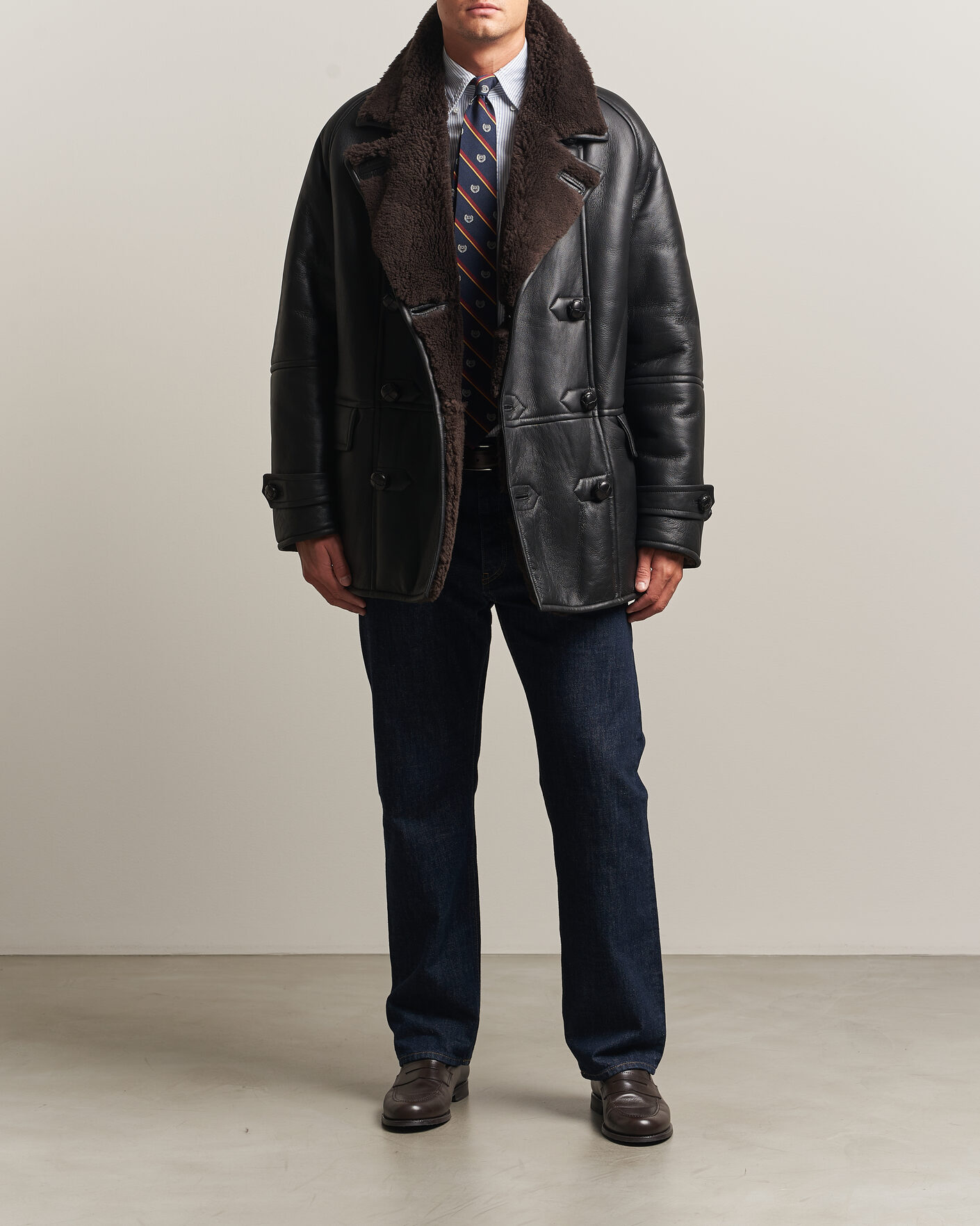 Mies | Takit | Gant | Shearling Leather Peacoat Black