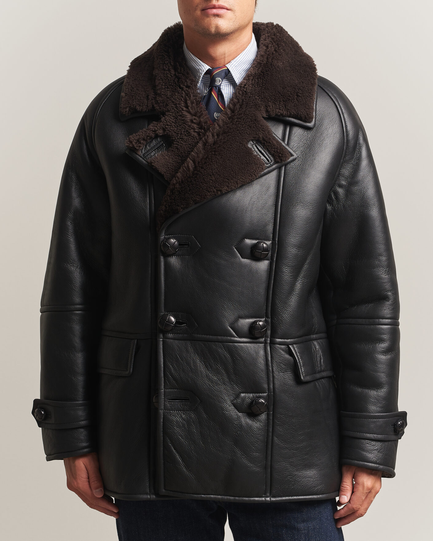 Mies | Takit | Gant | Shearling Leather Peacoat Black