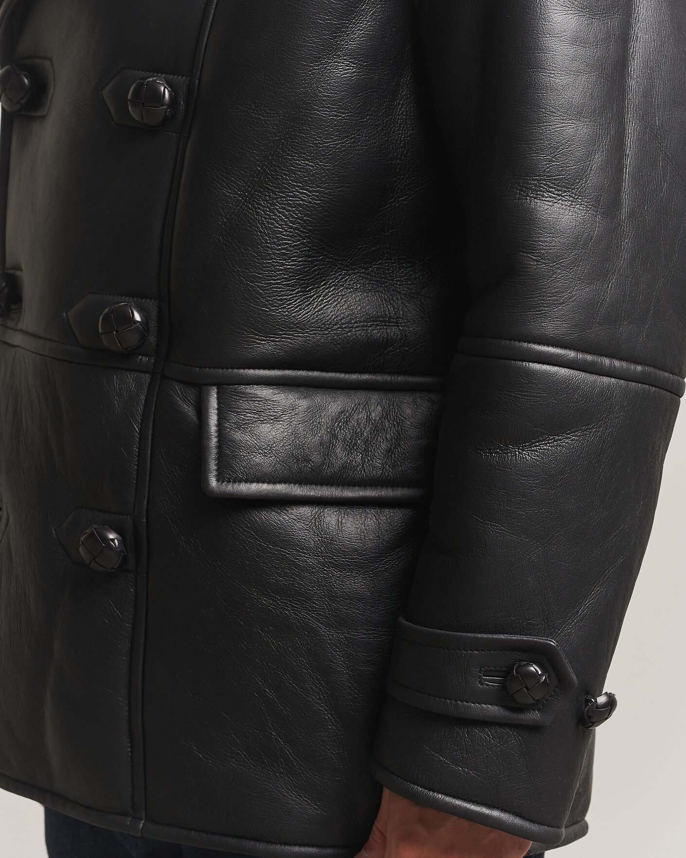 Mies | Takit | Gant | Shearling Leather Peacoat Black