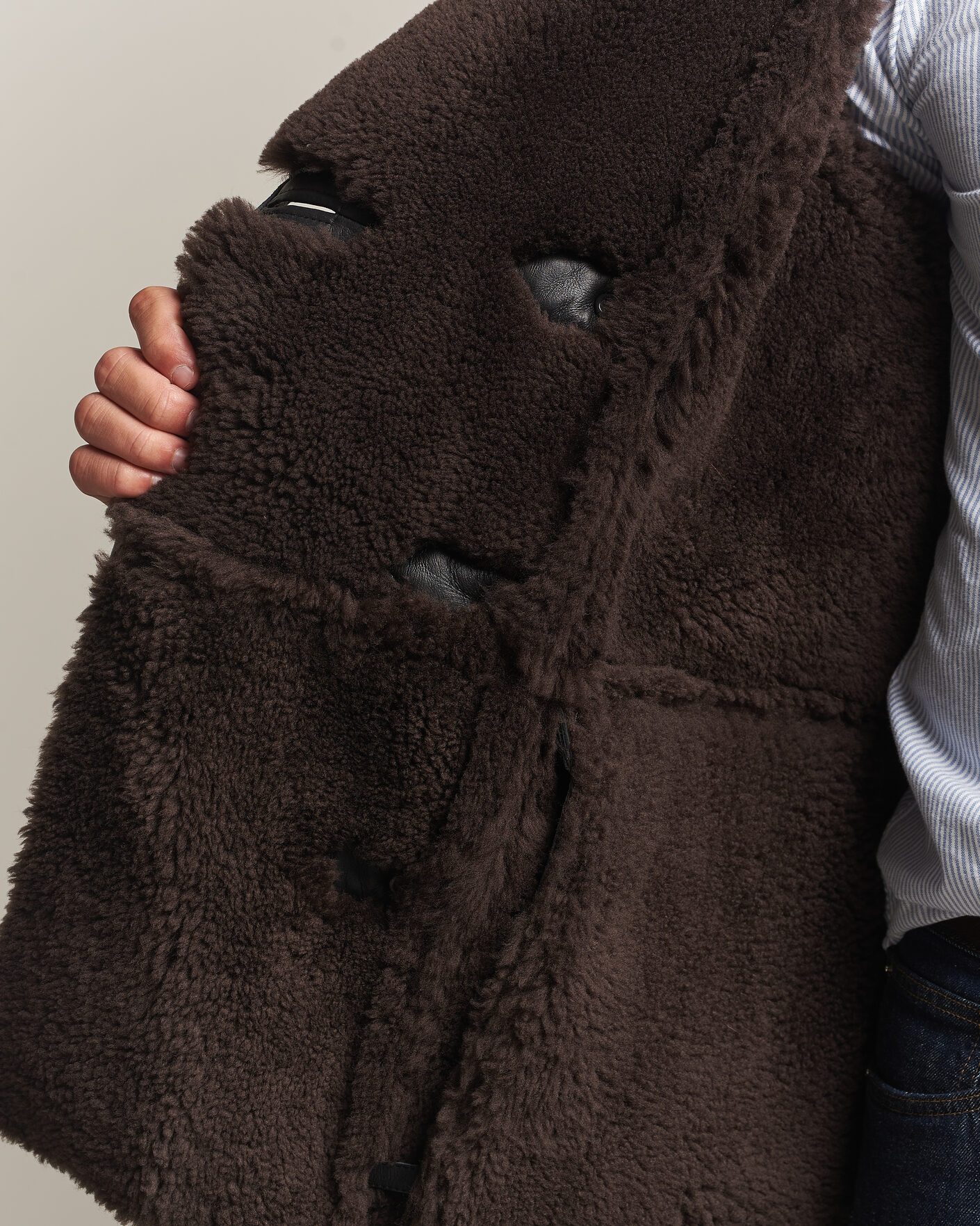 Mies | Takit | Gant | Shearling Leather Peacoat Black