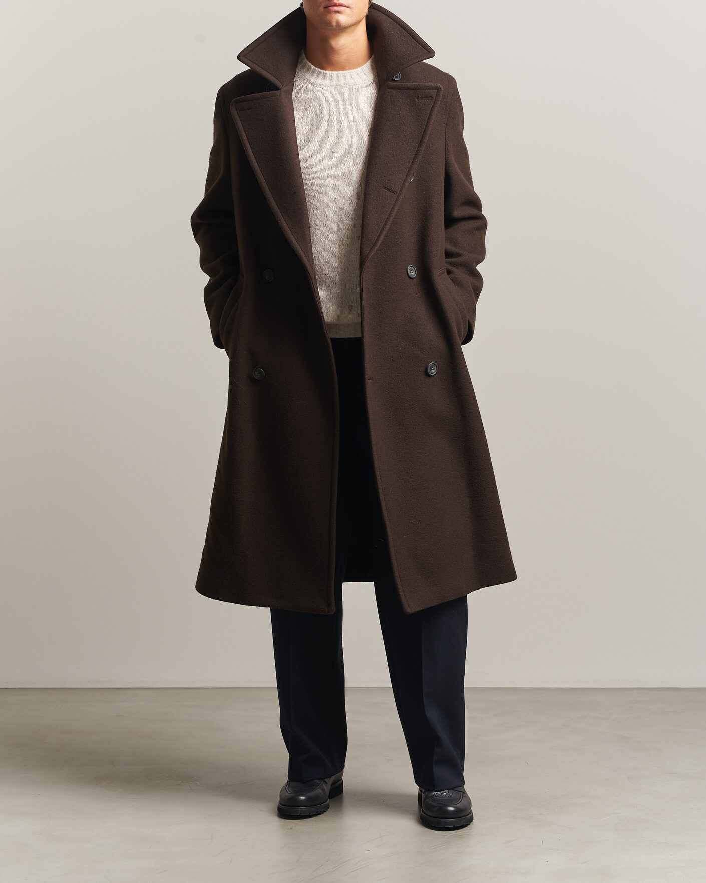 Mies | Takit | Gant | Wool Double Breasted Belted Coat Black Brown