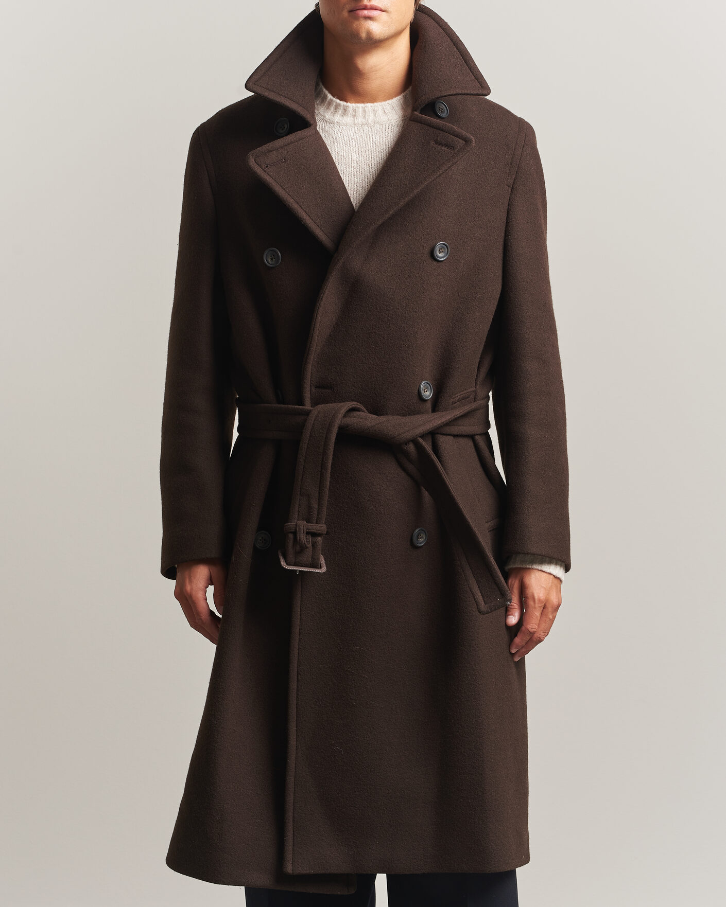 Mies | Takit | Gant | Wool Double Breasted Belted Coat Black Brown