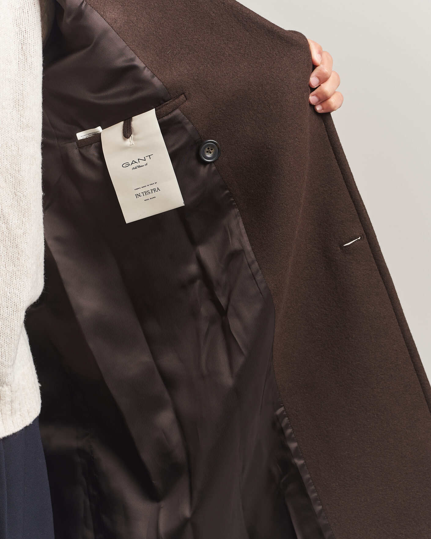 Mies | Takit | Gant | Wool Double Breasted Belted Coat Black Brown