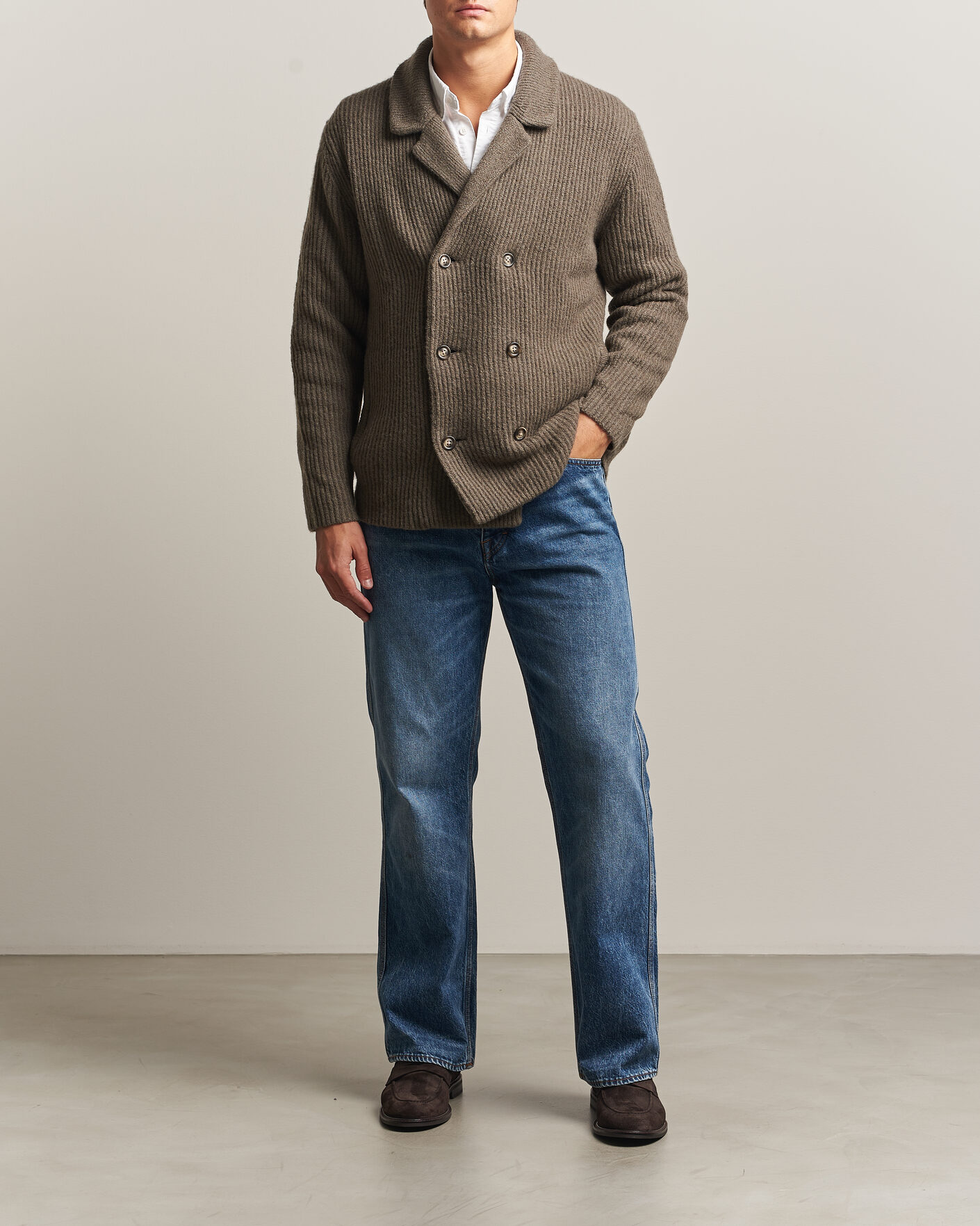 Mies | Puserot | Gant | Wool/Yak Knitted Cardigan Faded Taupe