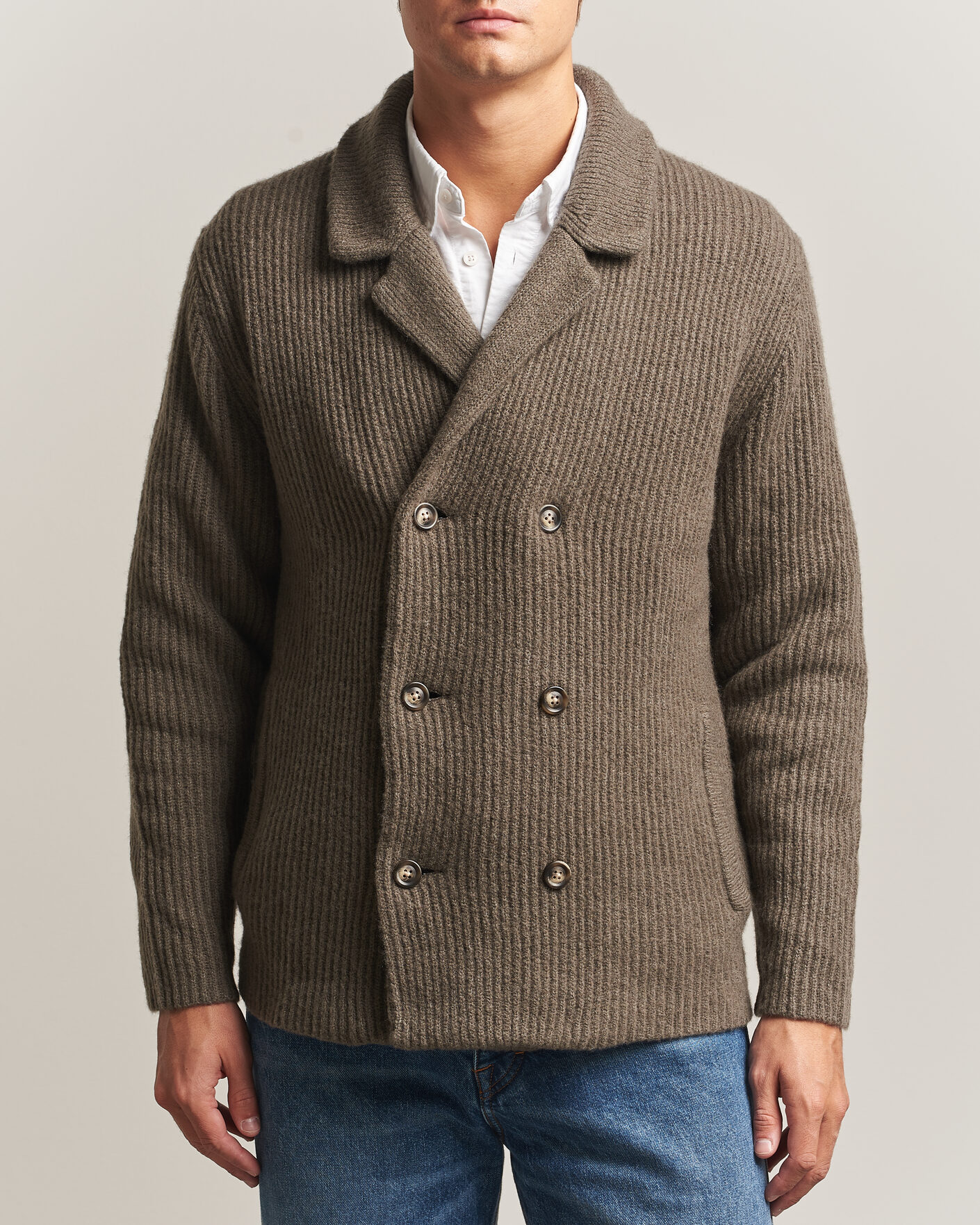 Mies | Puserot | Gant | Wool/Yak Knitted Cardigan Faded Taupe