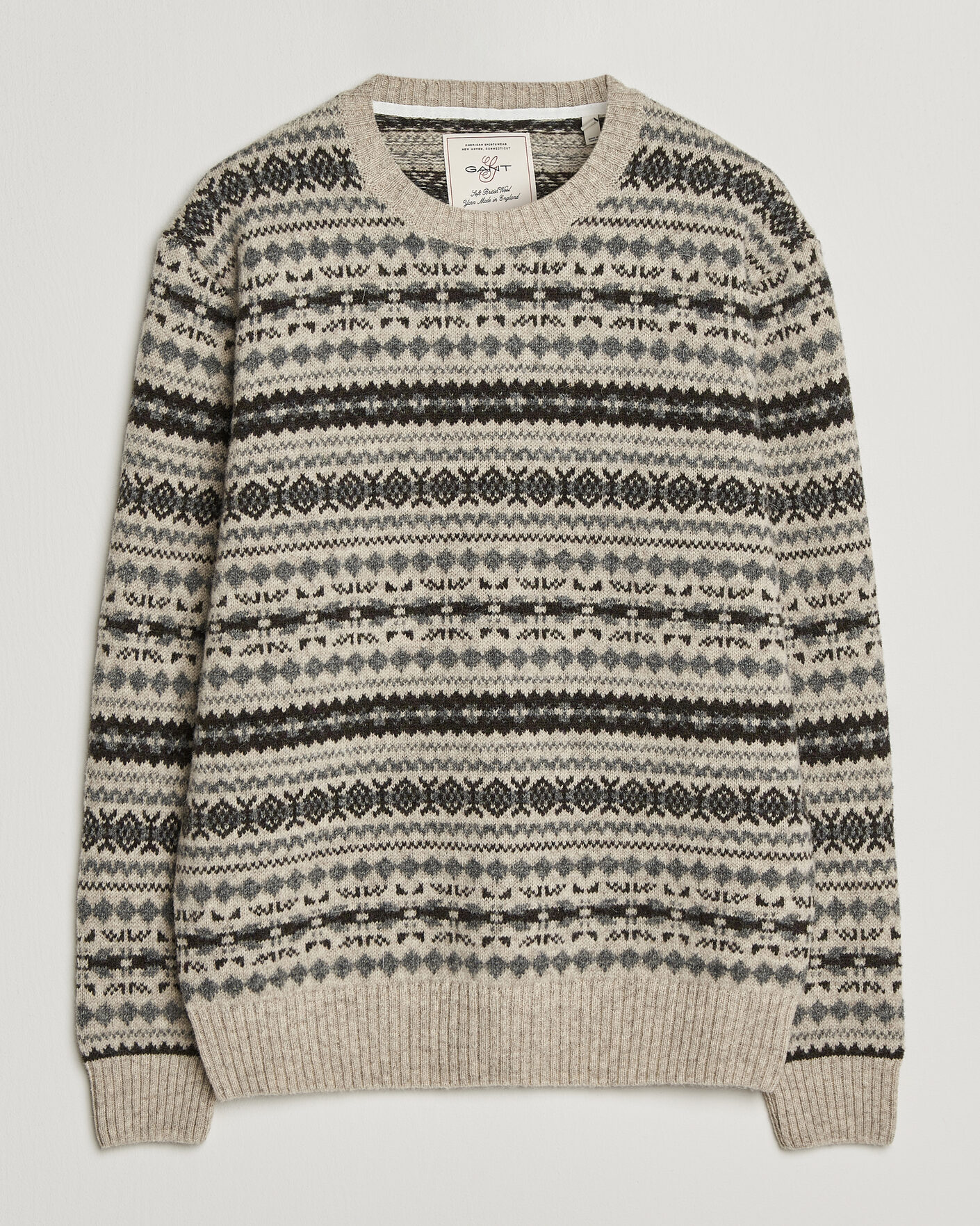 Mies | Puserot | Gant | Brushed Wool Fair Isle Sweater Light Beige Melange
