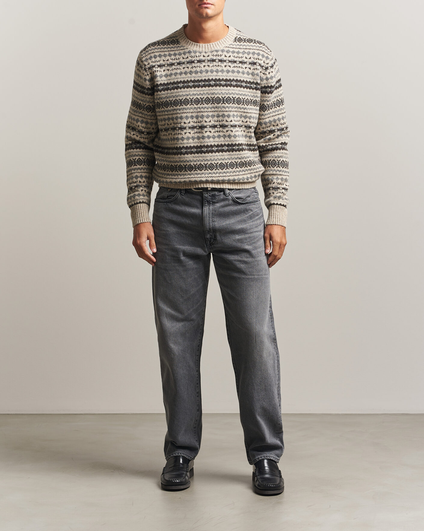 Mies | Puserot | Gant | Brushed Wool Fair Isle Sweater Light Beige Melange