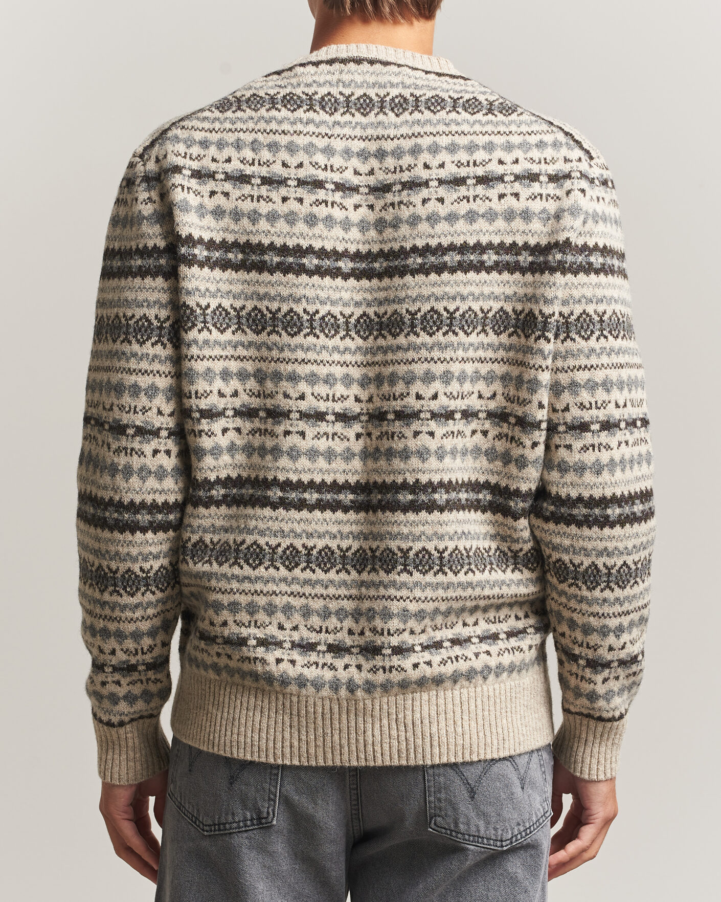 Mies | Puserot | Gant | Brushed Wool Fair Isle Sweater Light Beige Melange