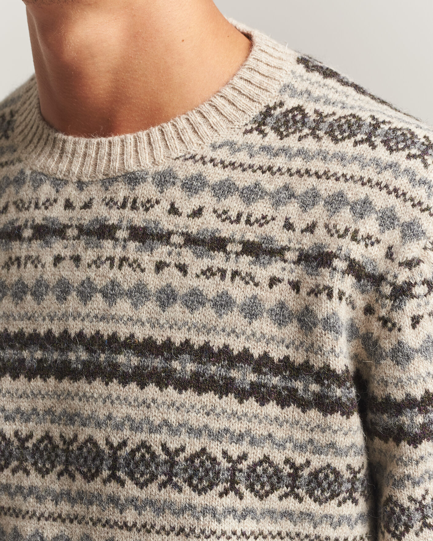 Mies | Puserot | Gant | Brushed Wool Fair Isle Sweater Light Beige Melange