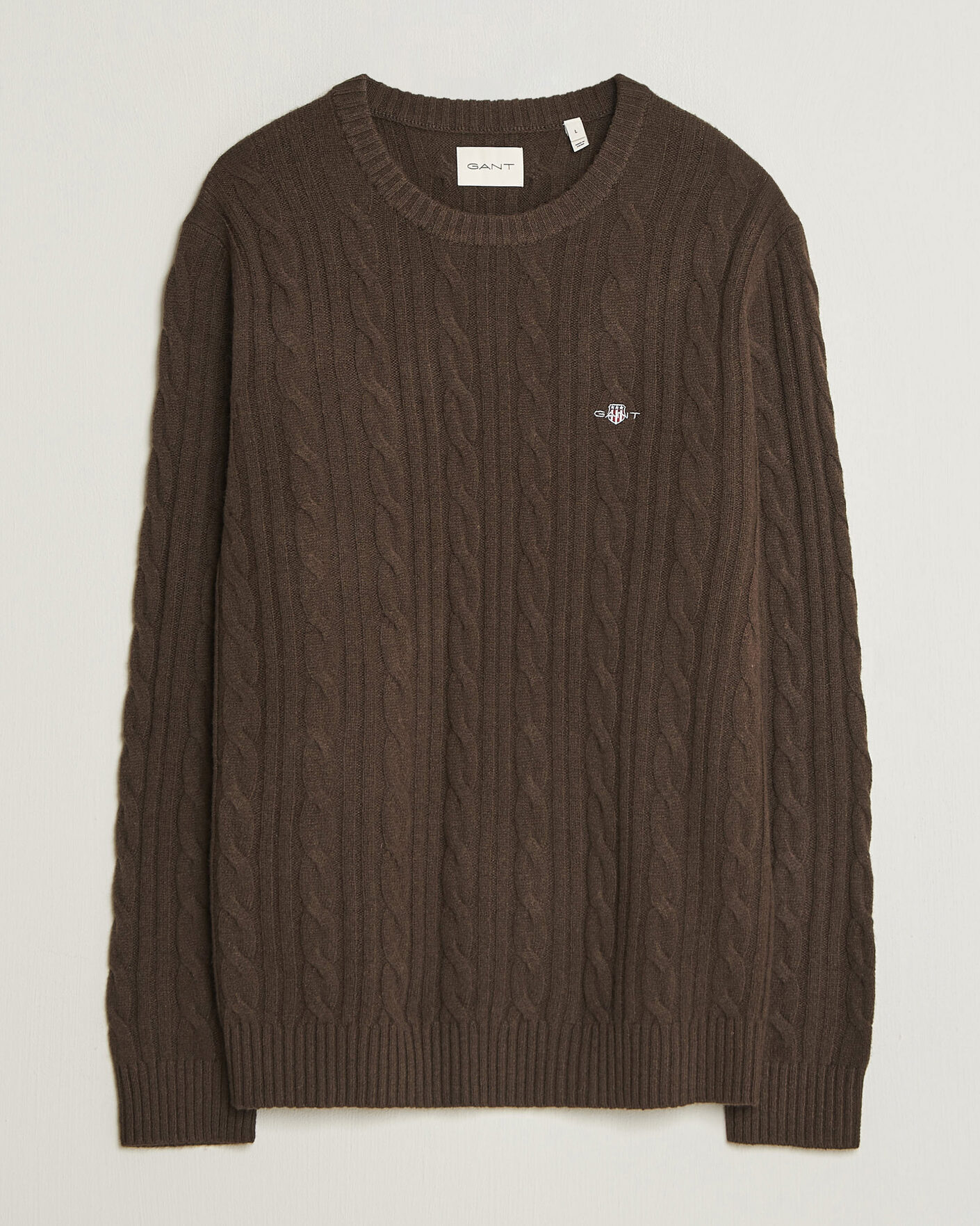 Mies | Puserot | Gant | Lambswool Cable Crew Neck Black Brown