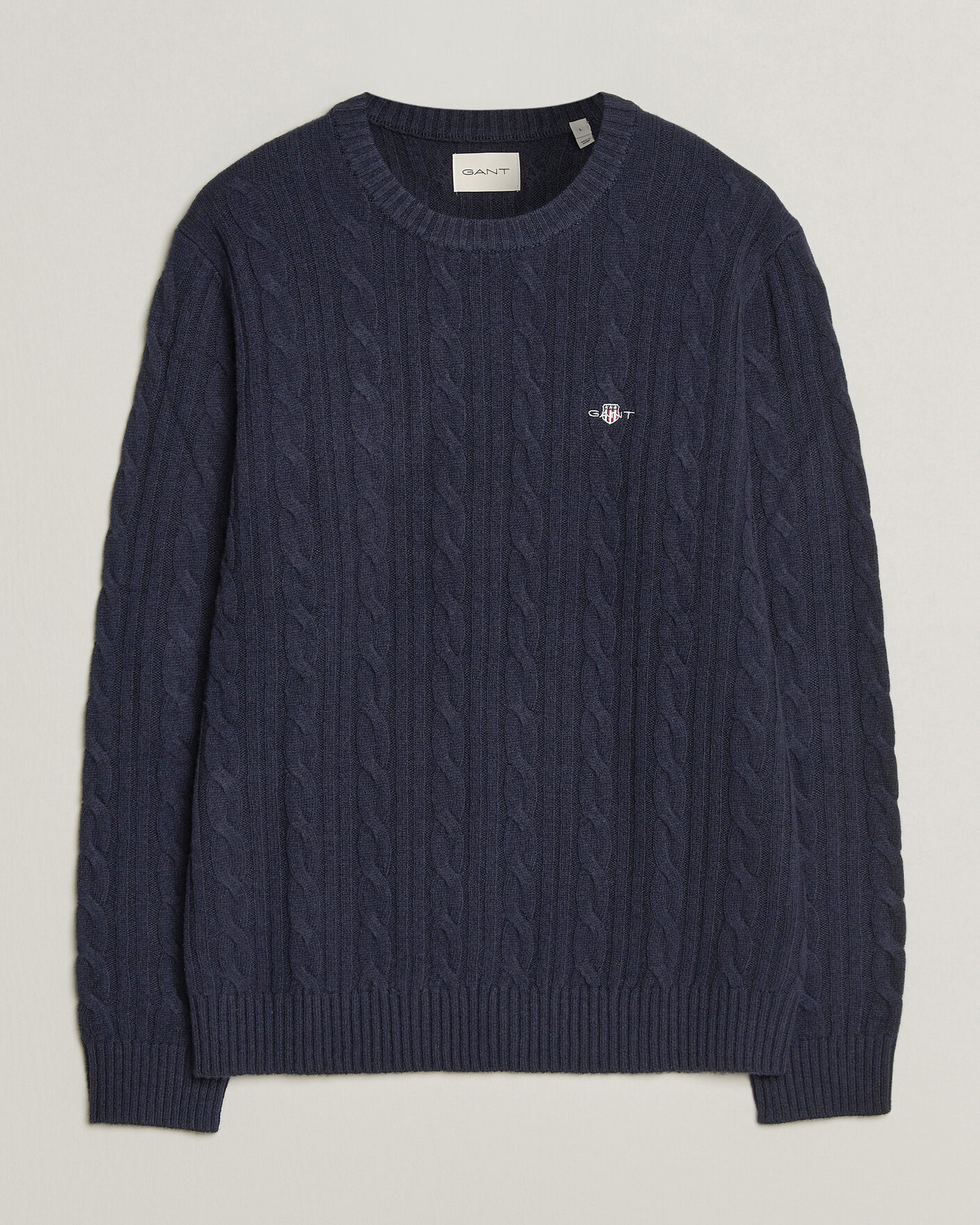 Mies | Puserot | Gant | Lambswool Cable Crew Neck Evening Blue