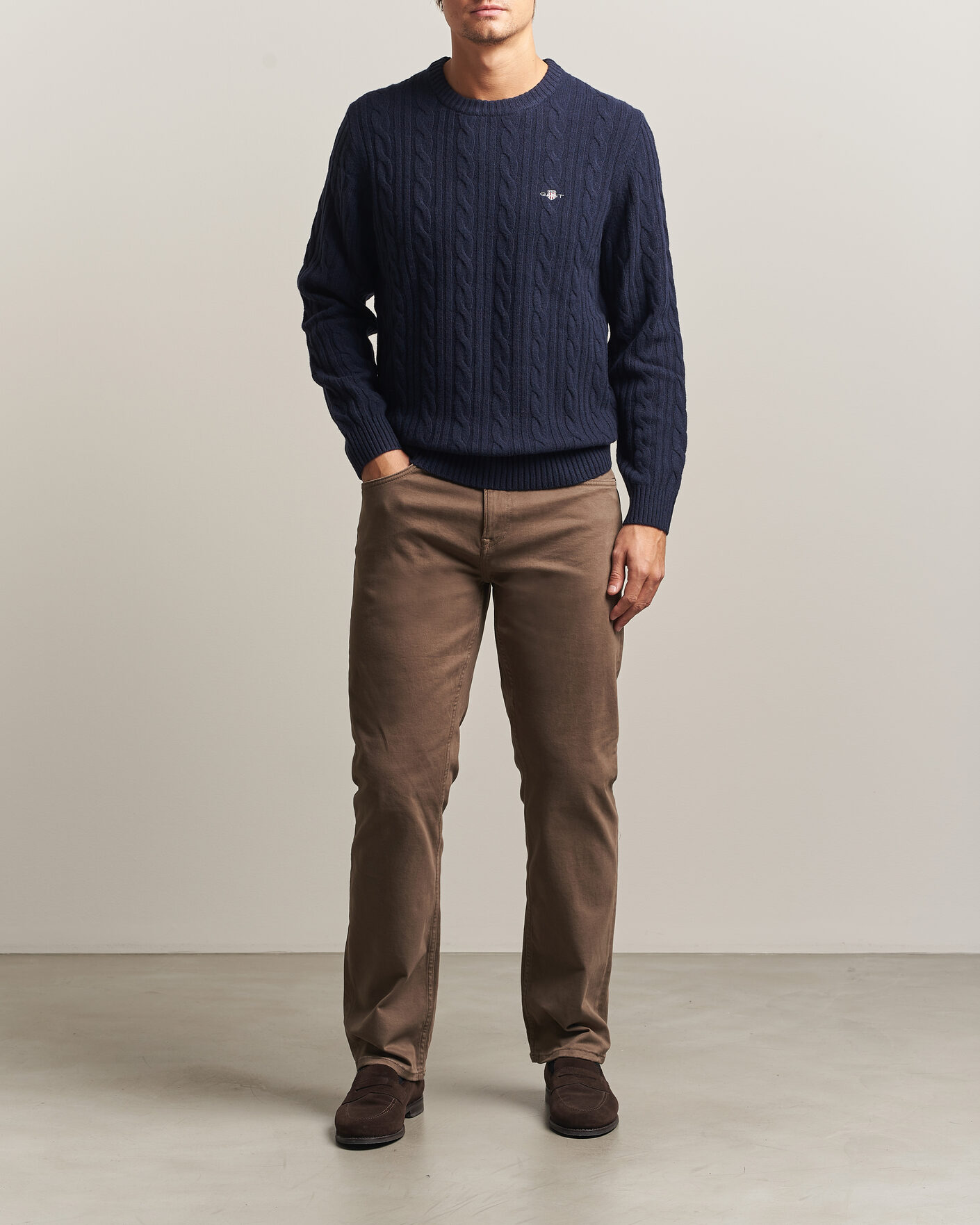 Mies | Puserot | Gant | Lambswool Cable Crew Neck Evening Blue