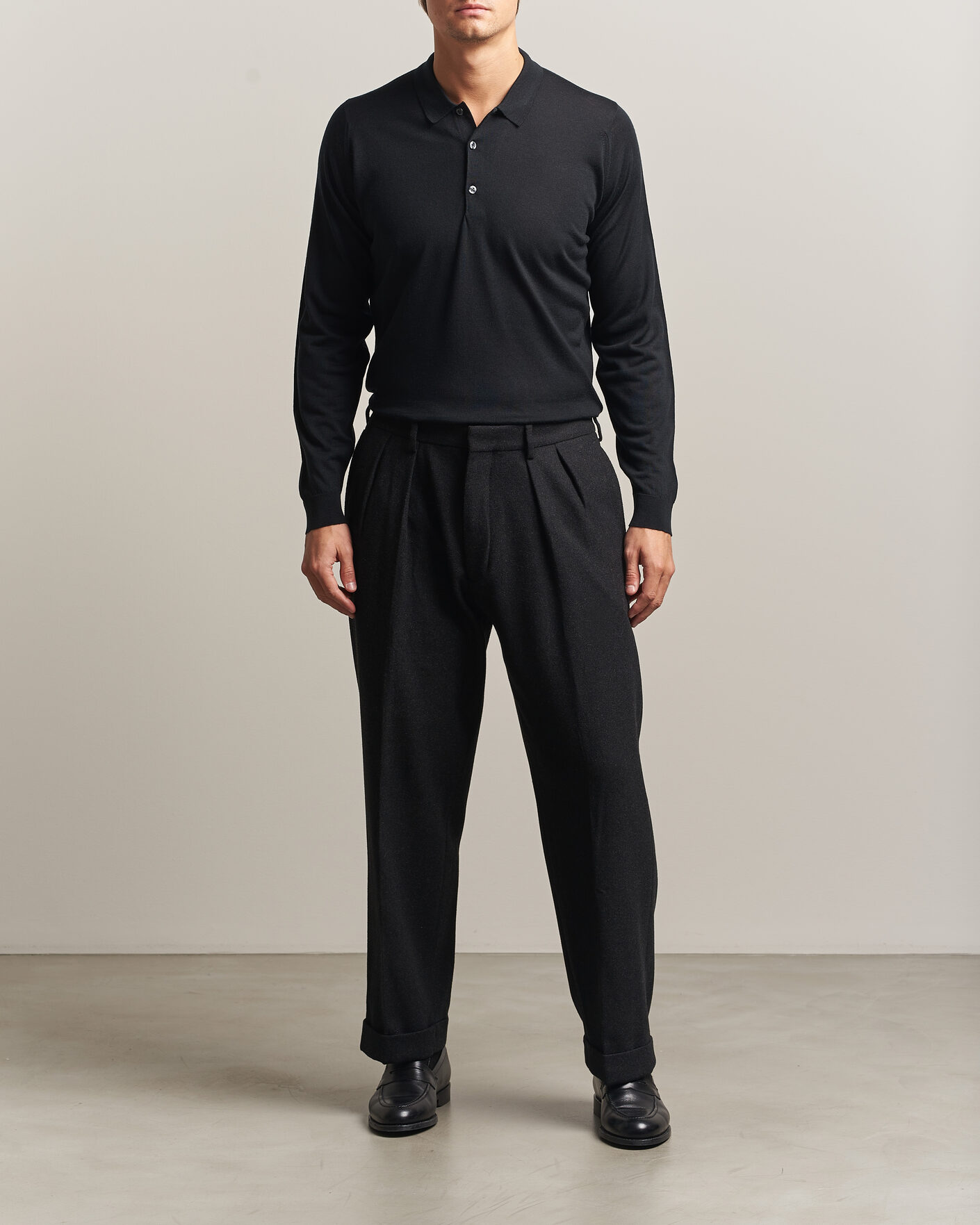 Mies | Puserot | John Smedley | Belper Extra Fine Merino Polo Pullover Black