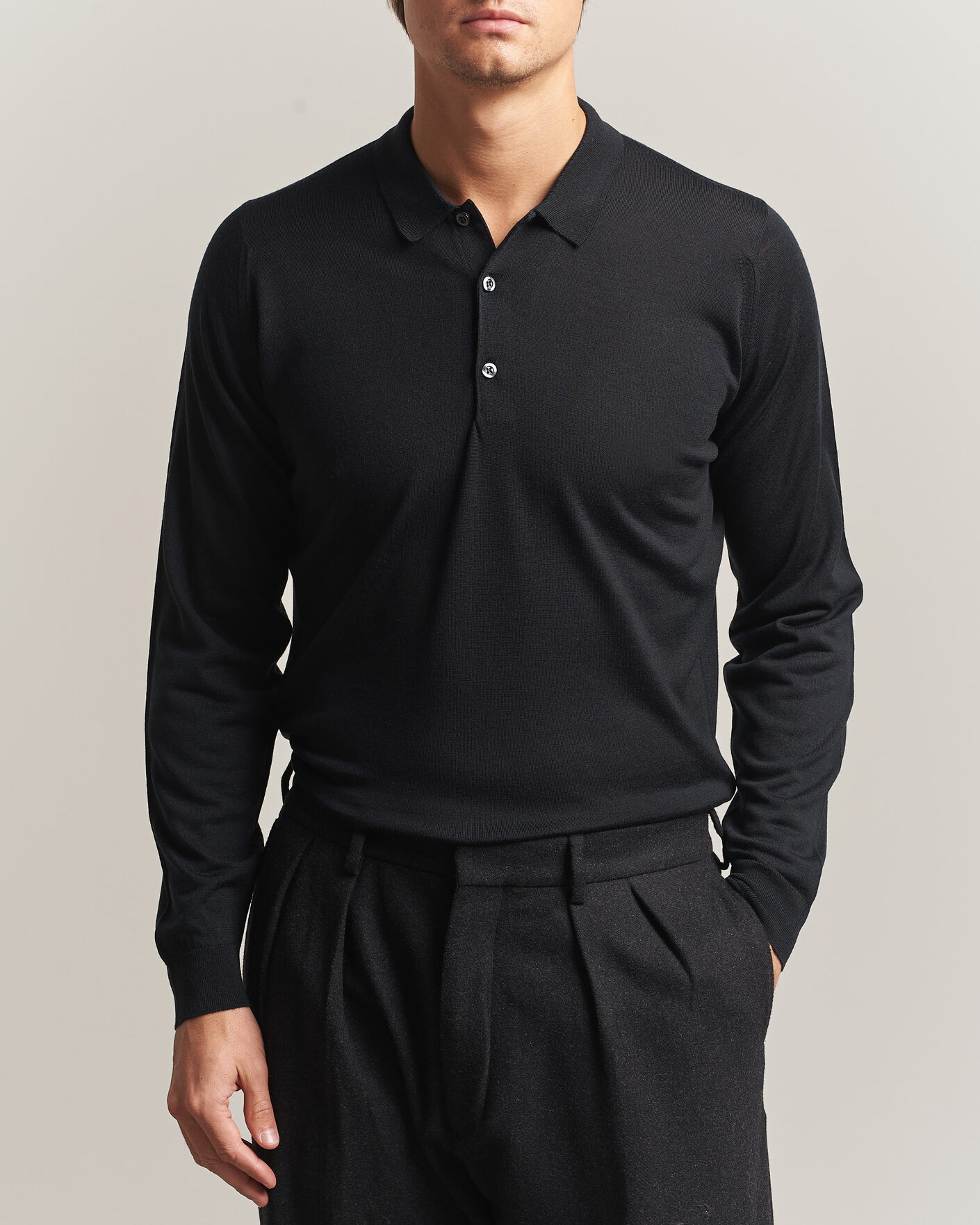 Mies | Puserot | John Smedley | Belper Extra Fine Merino Polo Pullover Black