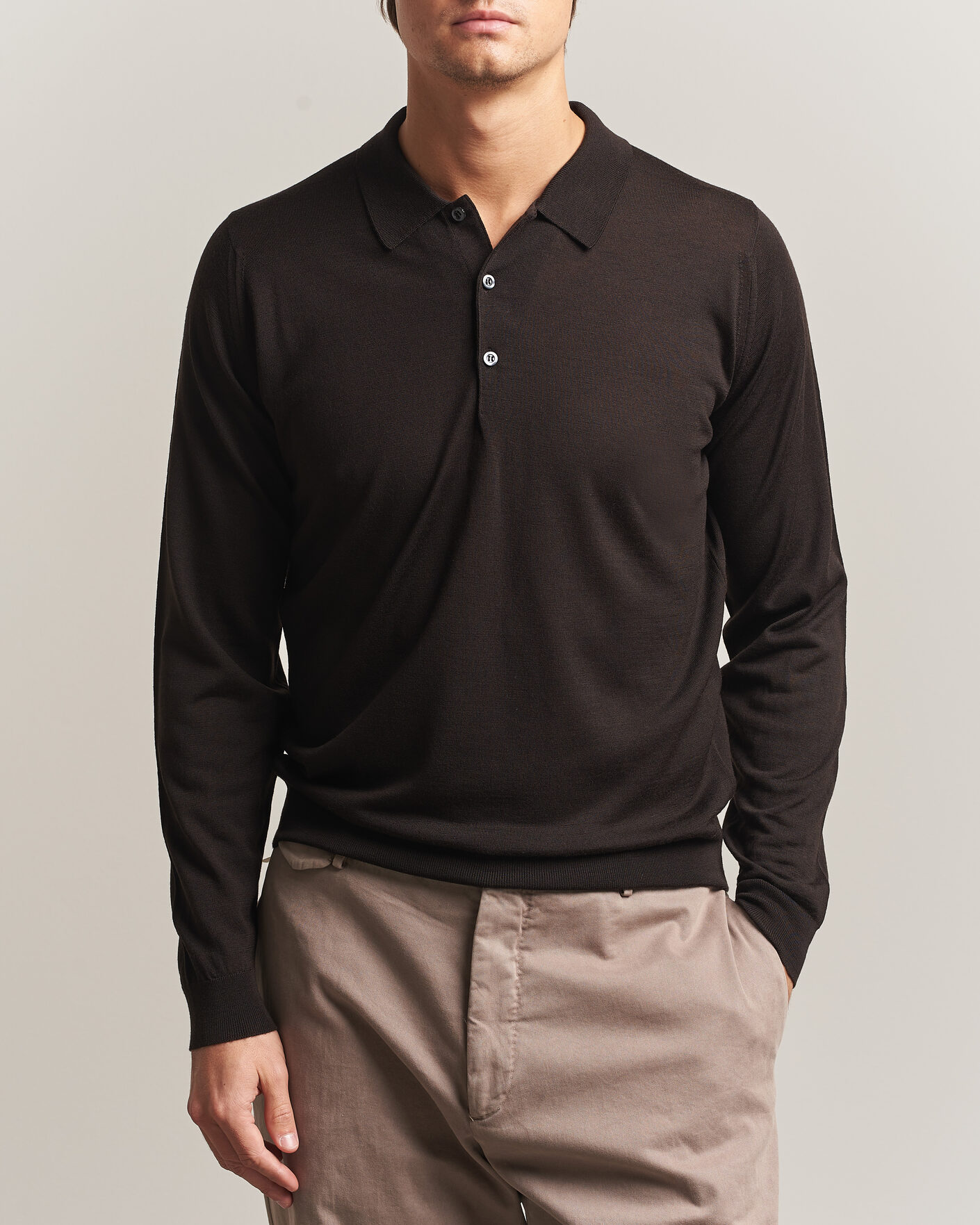 Mies | Puserot | John Smedley | Belper Extra Fine Merino Polo Pullover Faulkner Brown