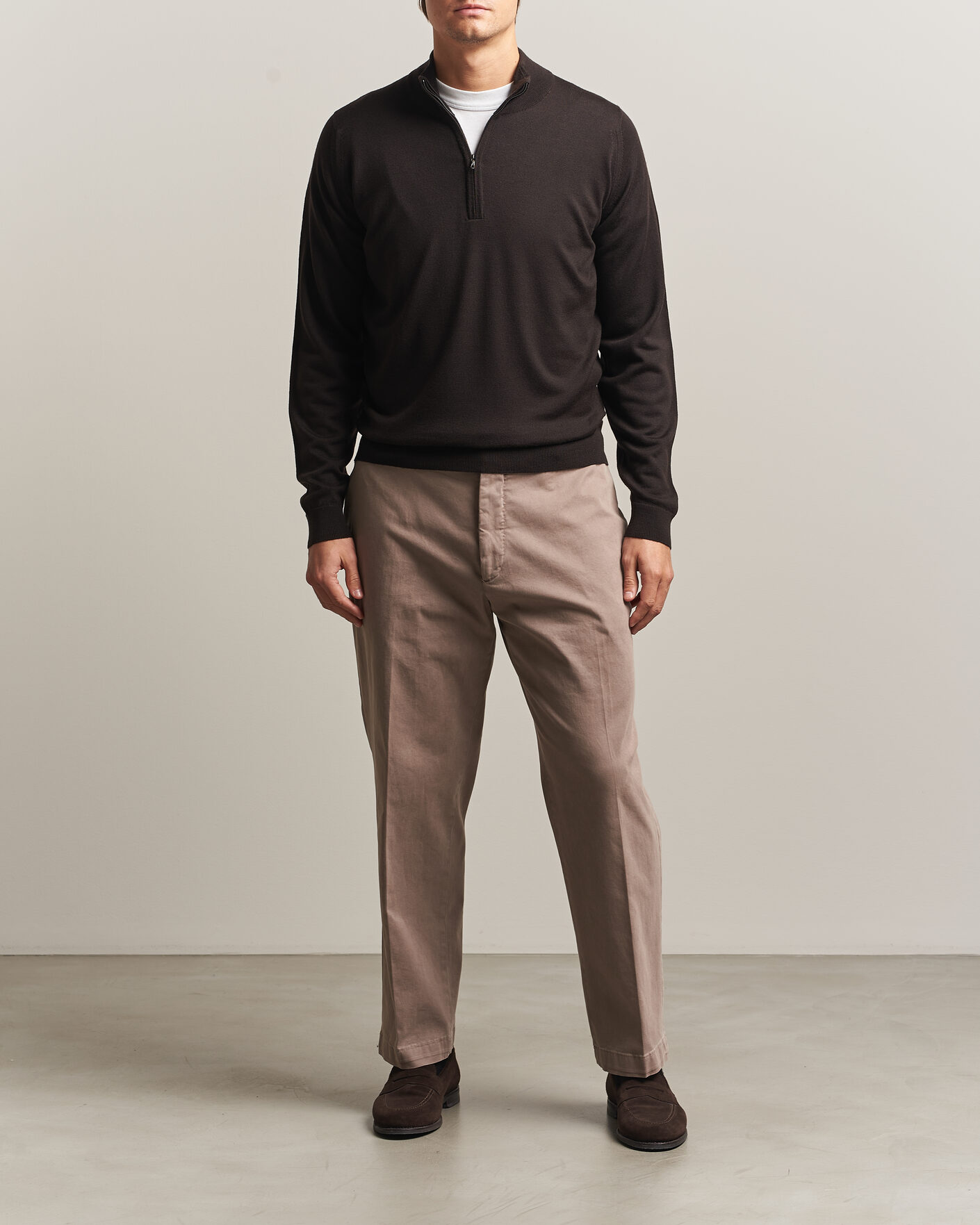 Mies | Puserot | John Smedley | Tapton Extra Fine Merino Half Zip Faulkner Brown