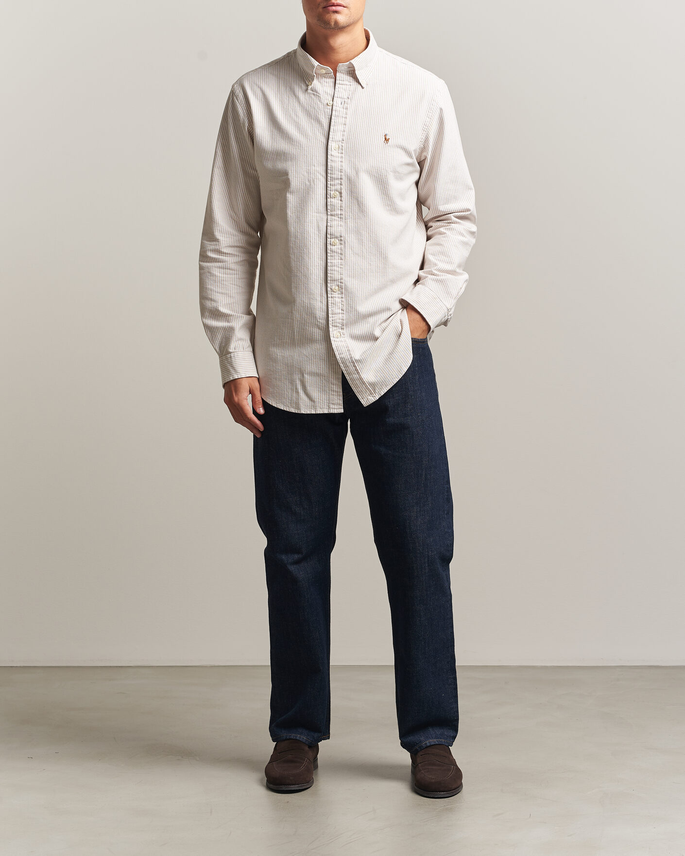 Mies | Kauluspaidat | Polo Ralph Lauren | Custom Fit Striped Oxford Shirt Camel/White