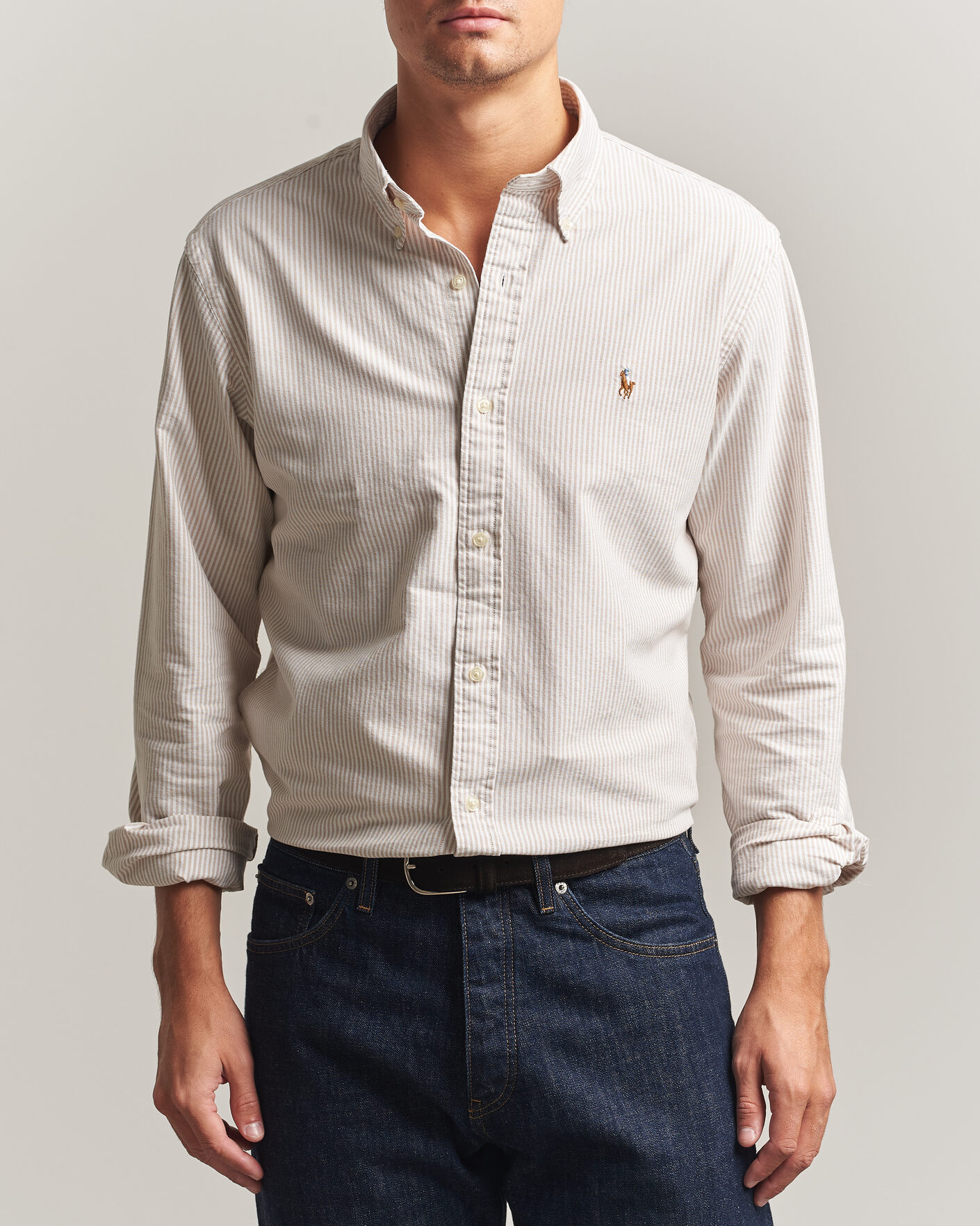 Mies | Kauluspaidat | Polo Ralph Lauren | Custom Fit Striped Oxford Shirt Camel/White