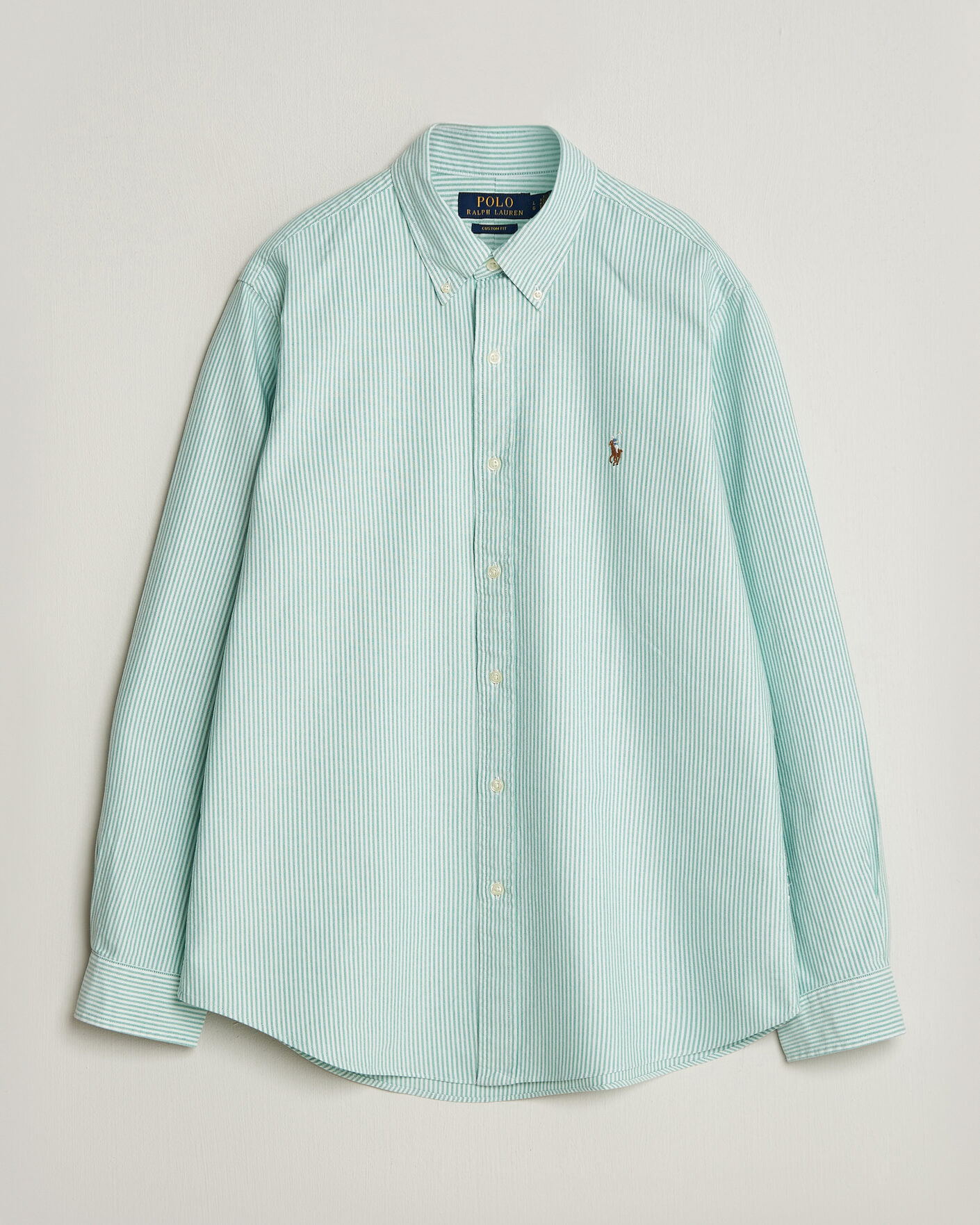 Mies | Kauluspaidat | Polo Ralph Lauren | Custom Fit Striped Oxford Shirt Scarab Green/White