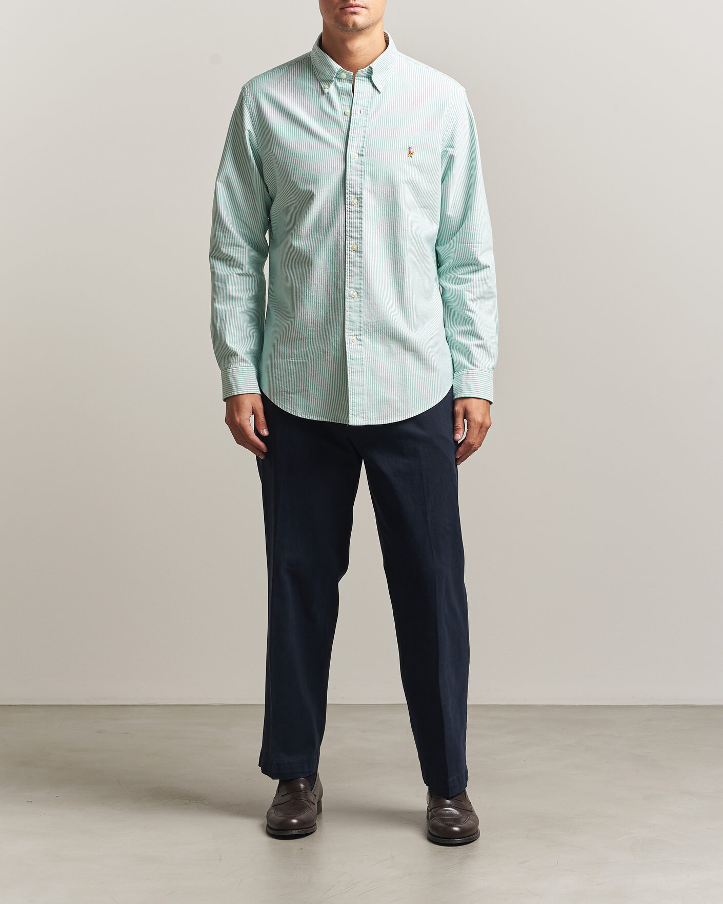 Mies | Kauluspaidat | Polo Ralph Lauren | Custom Fit Striped Oxford Shirt Scarab Green/White