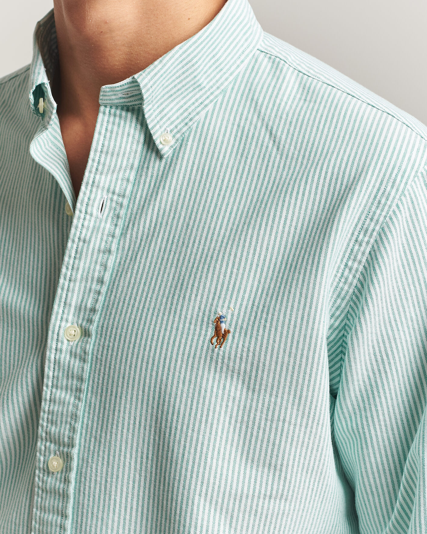Mies | Kauluspaidat | Polo Ralph Lauren | Custom Fit Striped Oxford Shirt Scarab Green/White
