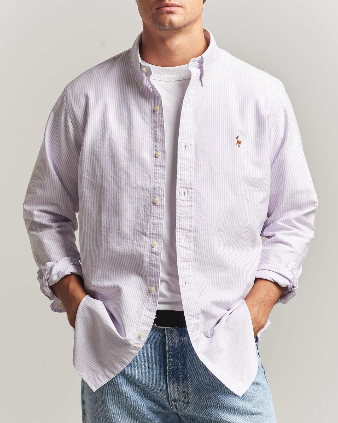 Mies | Kauluspaidat | Polo Ralph Lauren | Custom Fit Striped Oxford Shirt Lilac/White