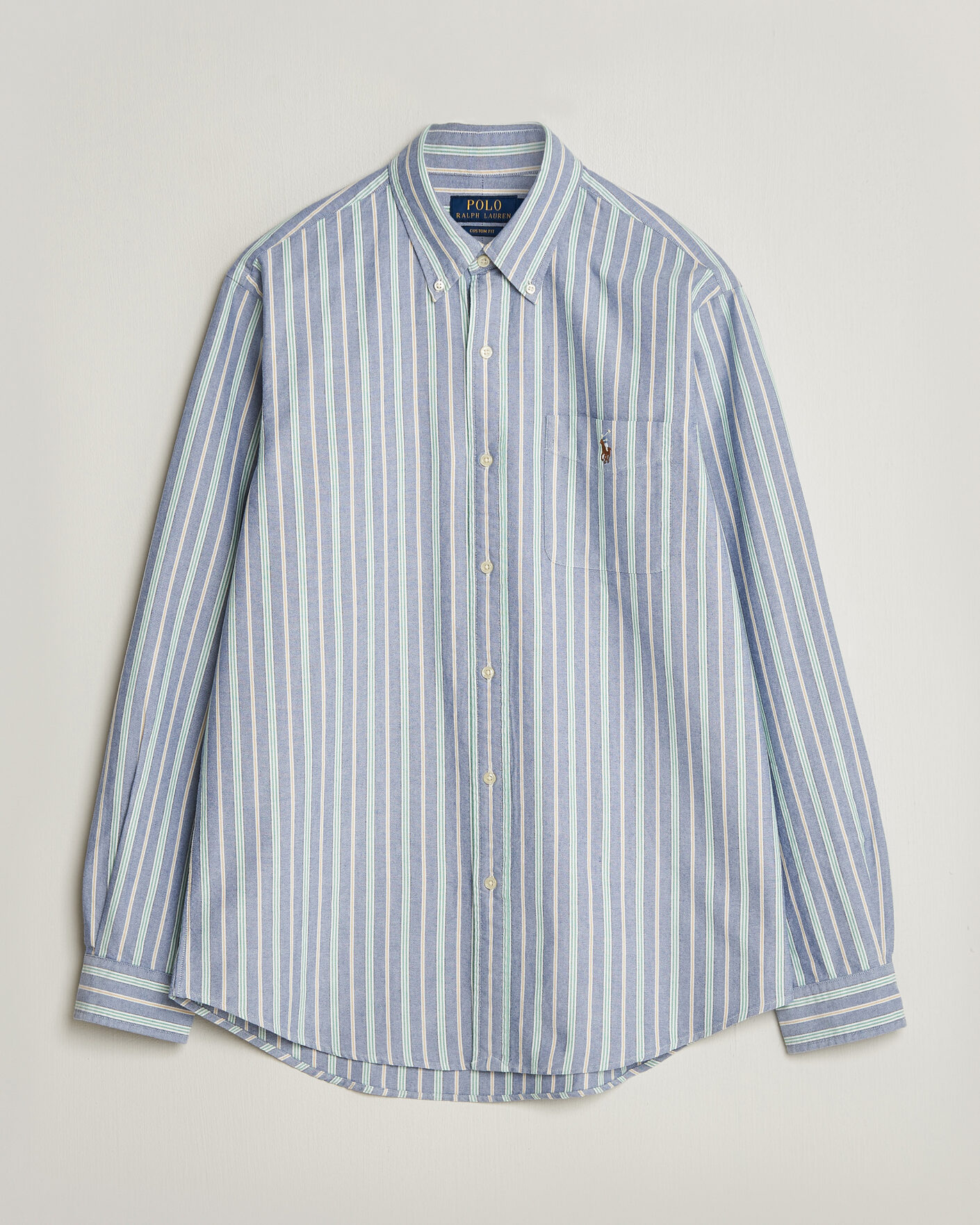 Mies | Kauluspaidat | Polo Ralph Lauren | Custom Fit Striped Pocket Oxford Shirt Navy/Yellow