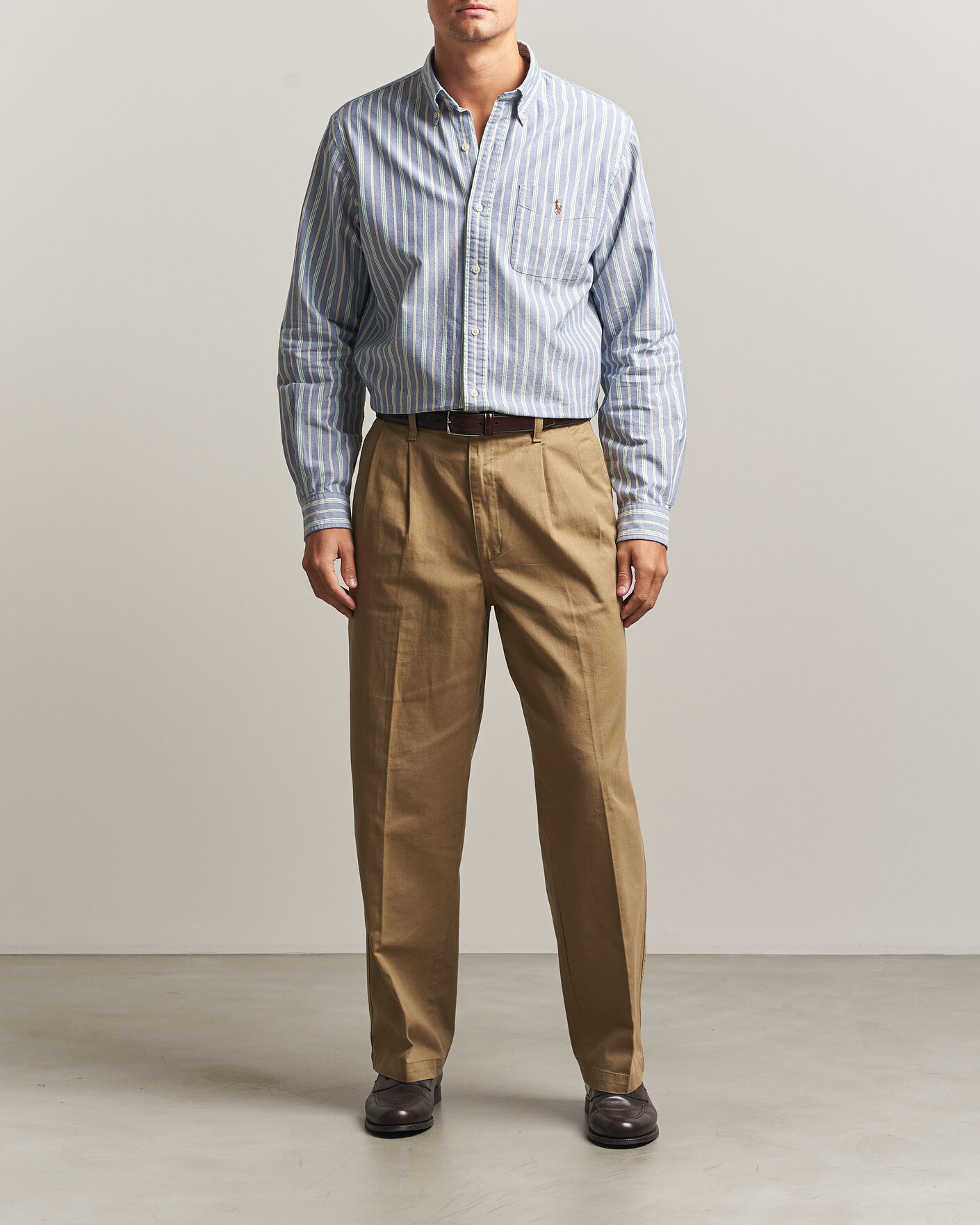 Mies | Kauluspaidat | Polo Ralph Lauren | Custom Fit Striped Pocket Oxford Shirt Navy/Yellow