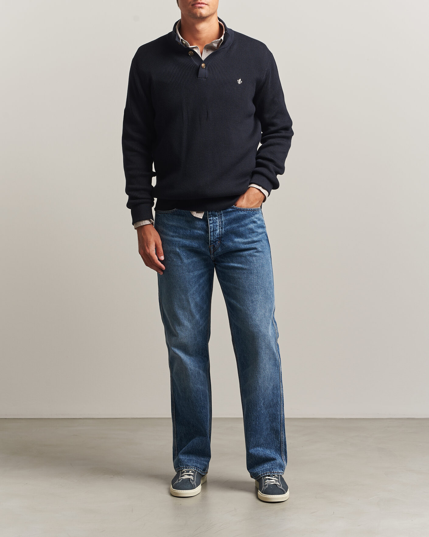 Mies | Puserot | Morris | Niall Half Button Sweater Old Blue