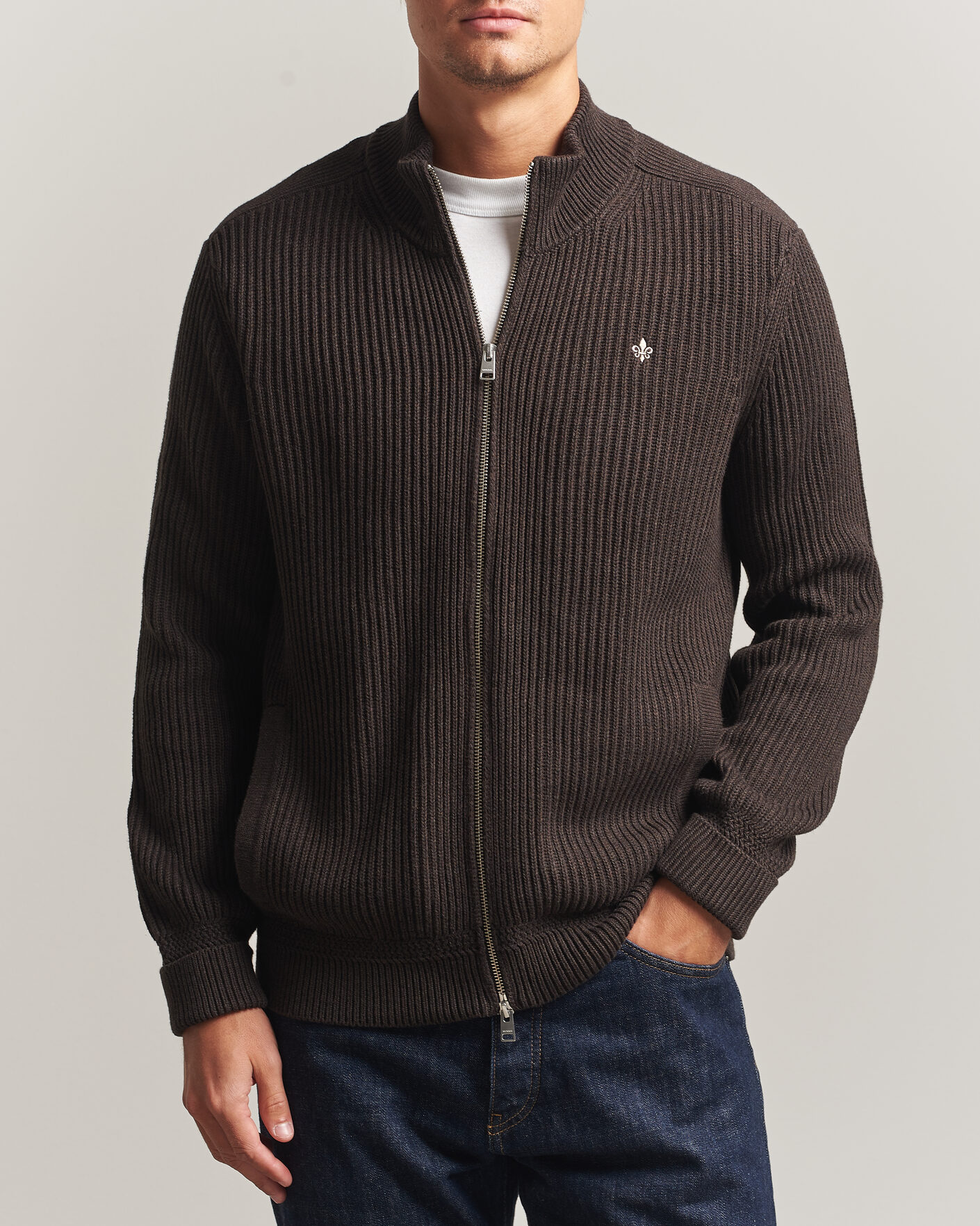 Mies | Puserot | Morris | Duncan Zip Cardigan Brown