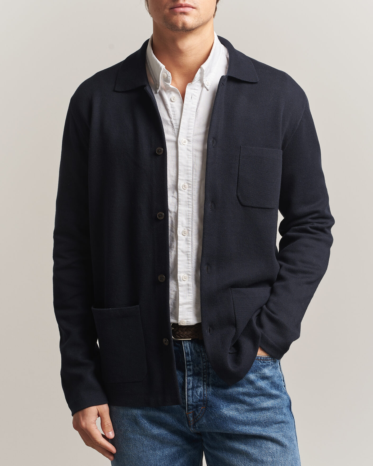 Mies | Puserot | Morris | Dudley Knitted Overshirt Navy