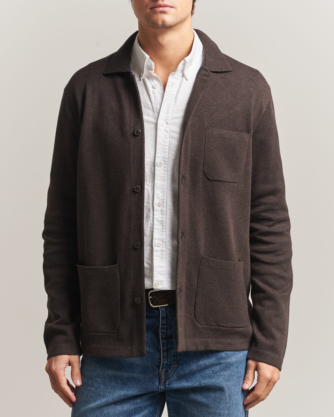 Mies | Puserot | Morris | Dudley Knitted Overshirt Brown