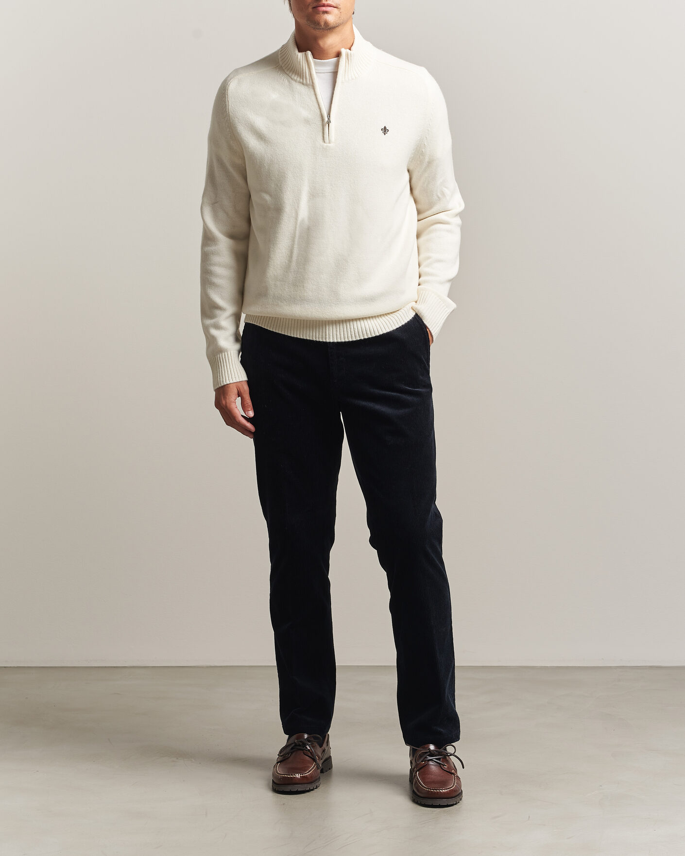 Mies | Puserot | Morris | Hertford Lambswool Half Zip Off White