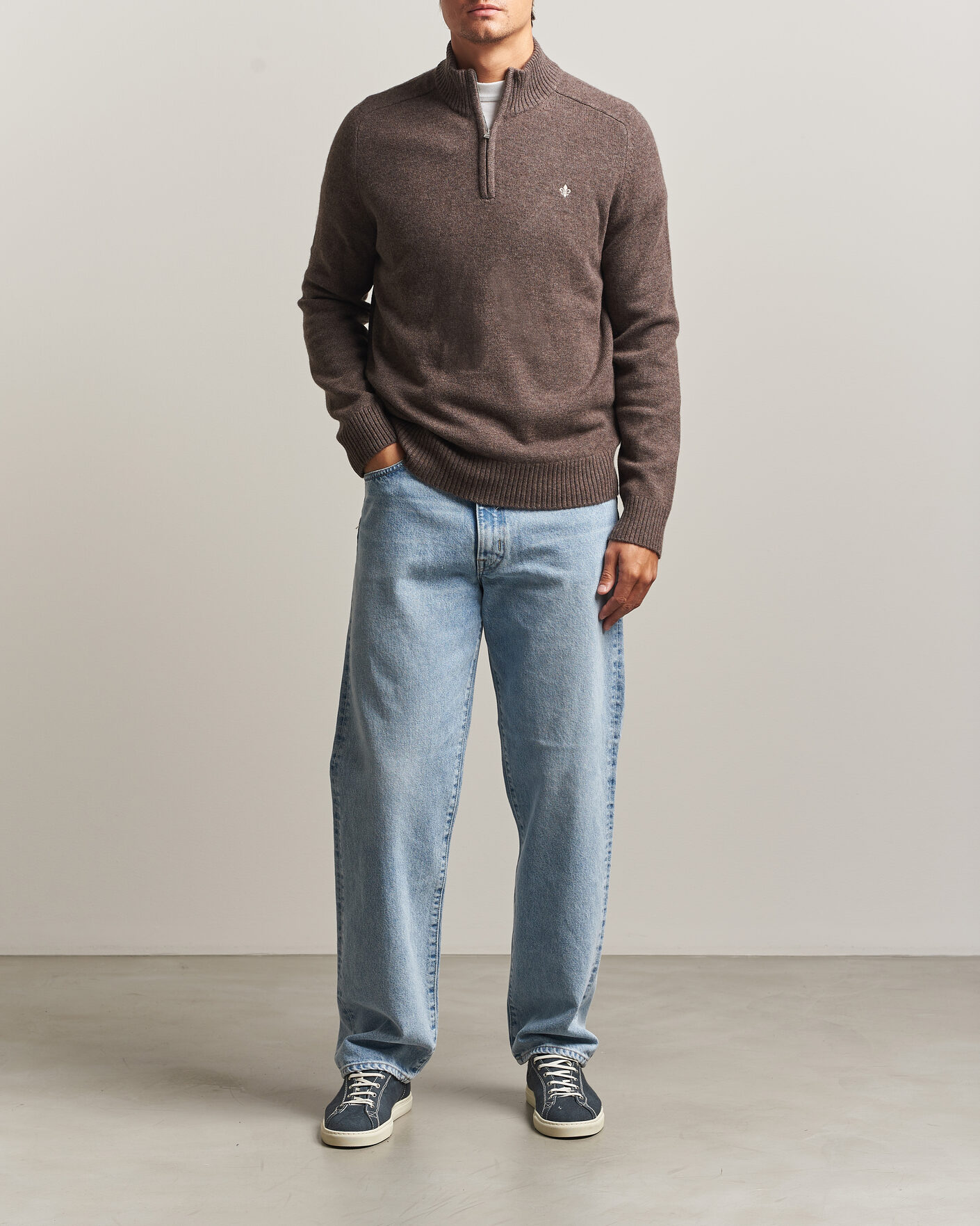 Mies | Puserot | Morris | Hertford Lambswool Half Zip Brown