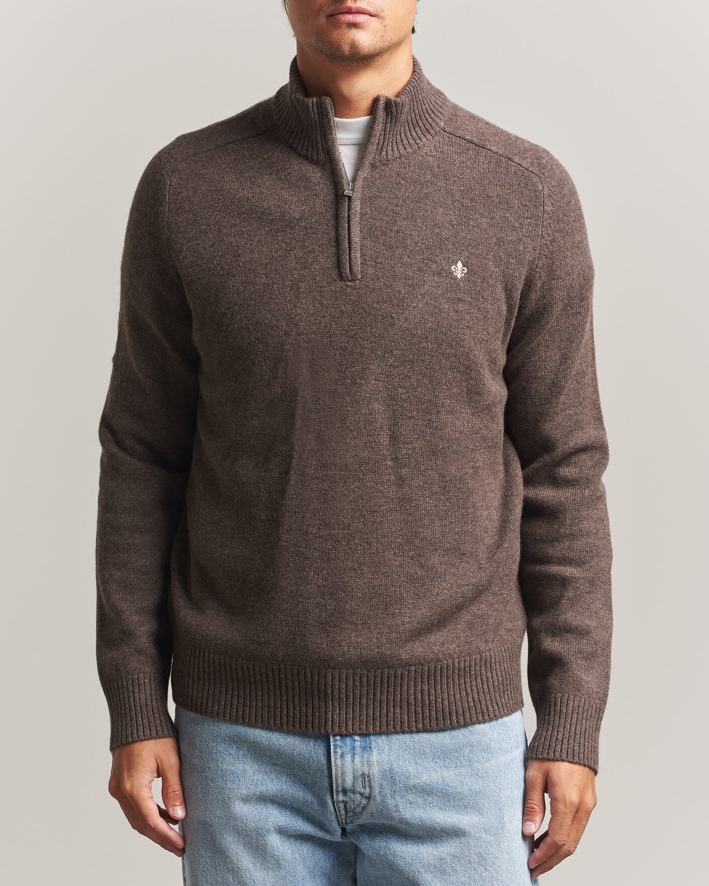 Mies | Puserot | Morris | Hertford Lambswool Half Zip Brown