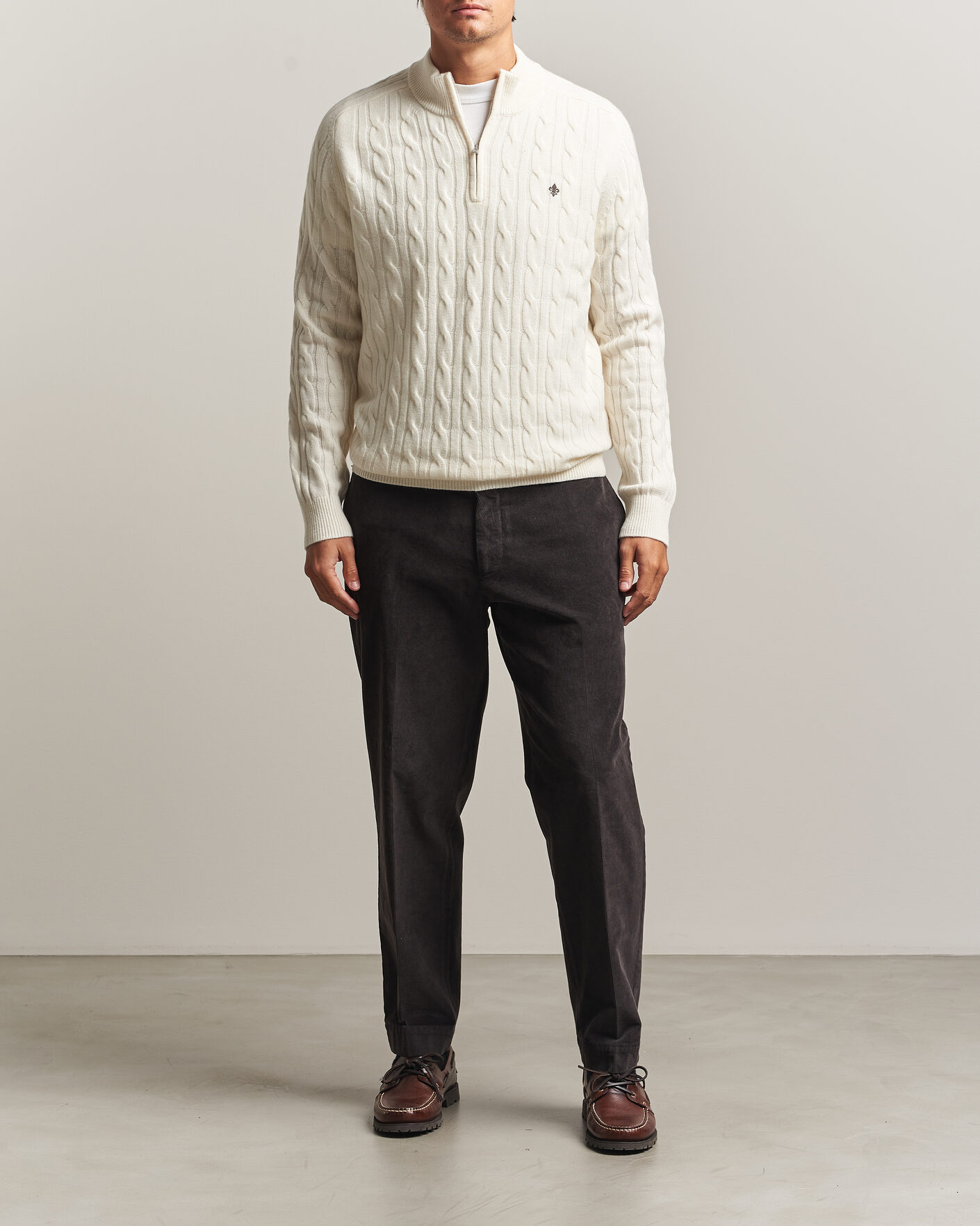 Mies | Puserot | Morris | Hertford Cable Half Zip Off White