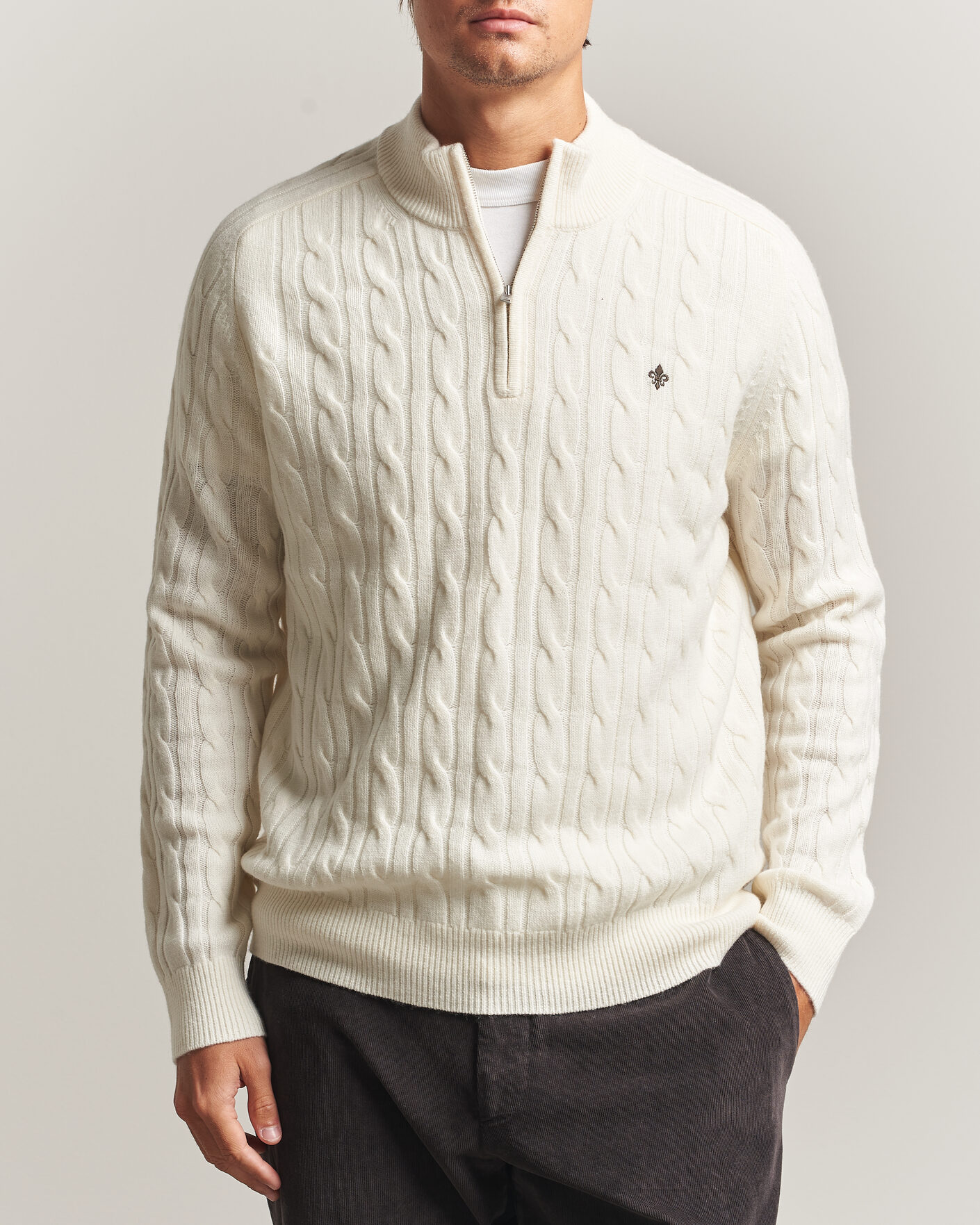 Mies | Puserot | Morris | Hertford Cable Half Zip Off White