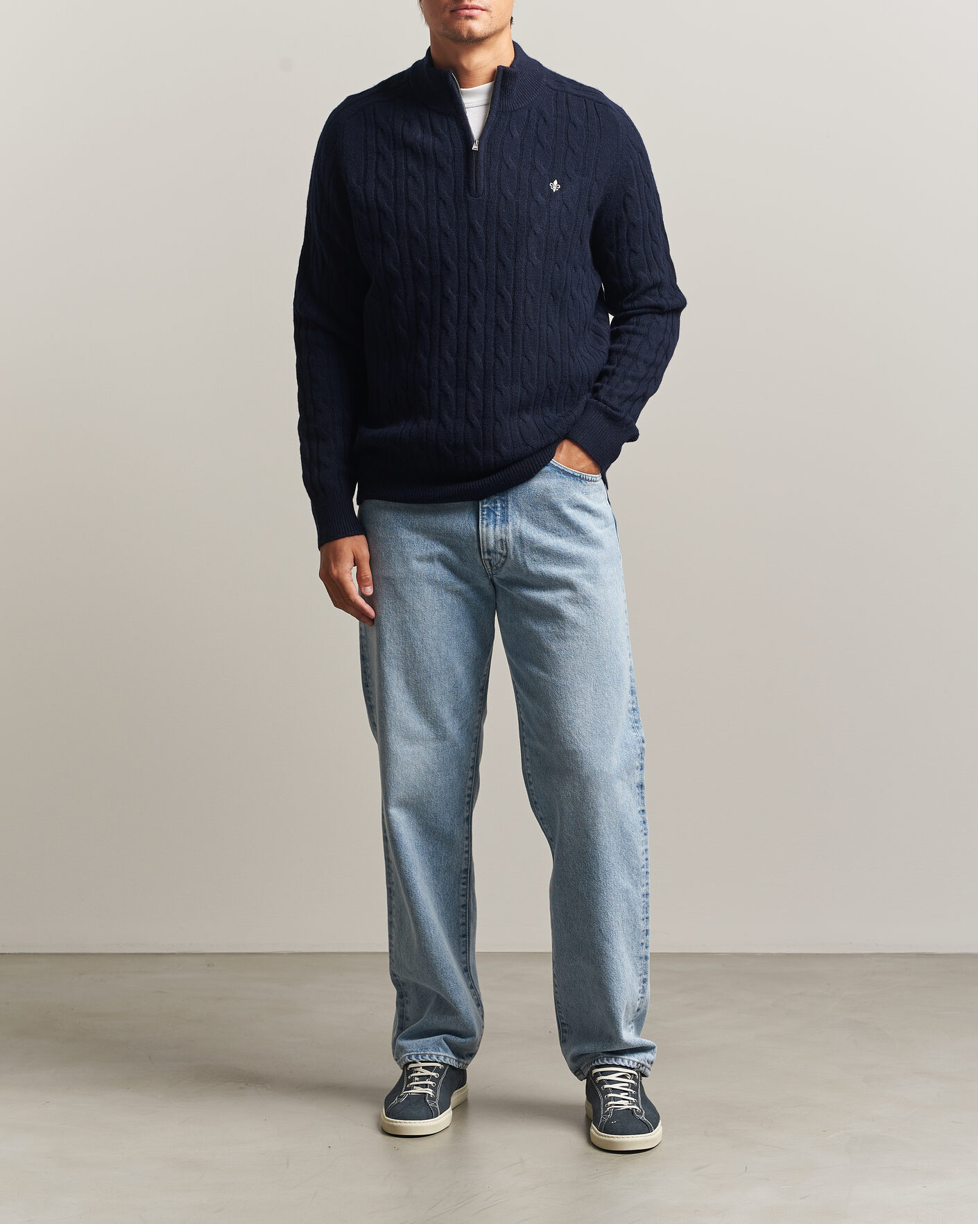 Mies | Puserot | Morris | Hertford Cable Half Zip Navy