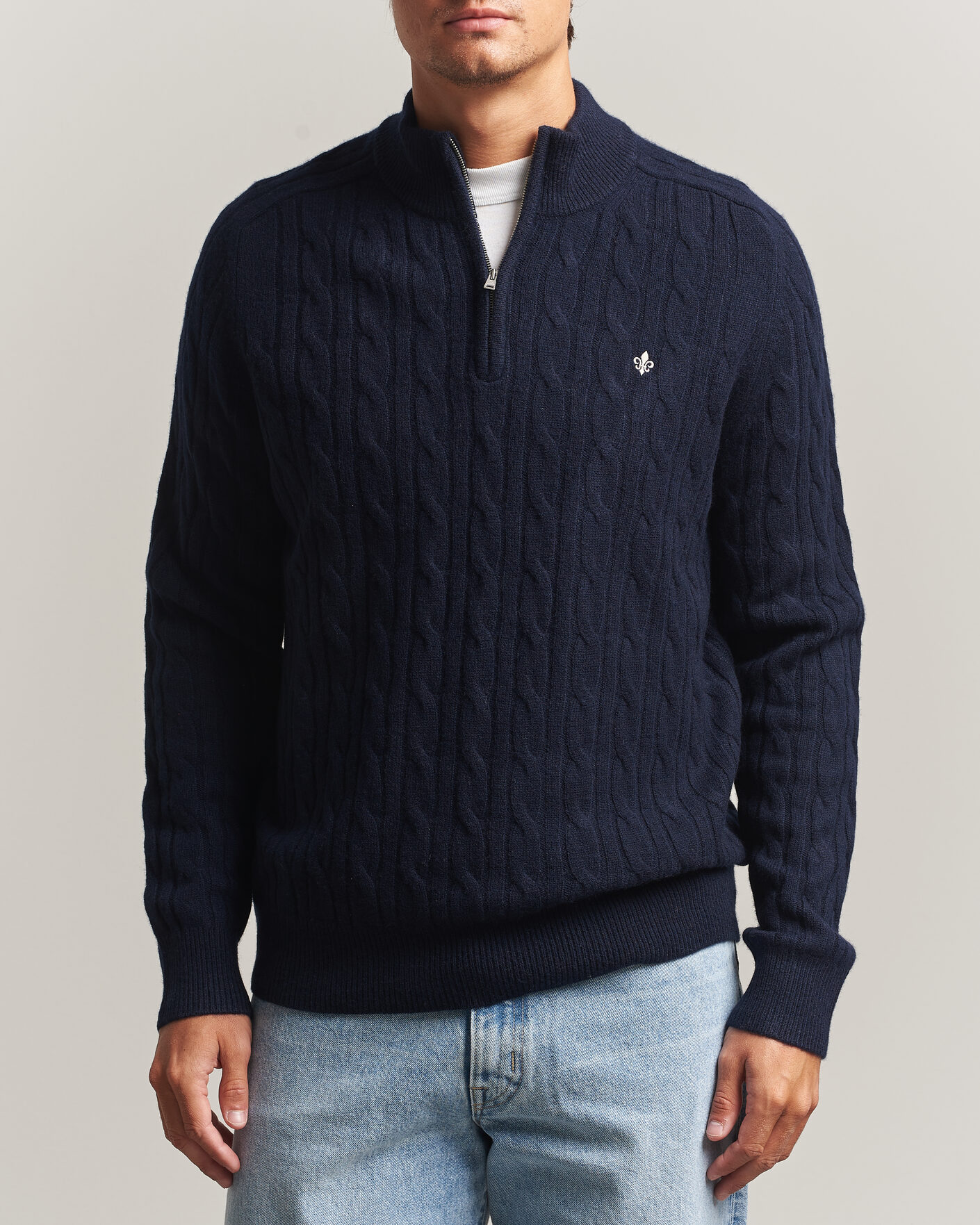 Mies | Puserot | Morris | Hertford Cable Half Zip Navy