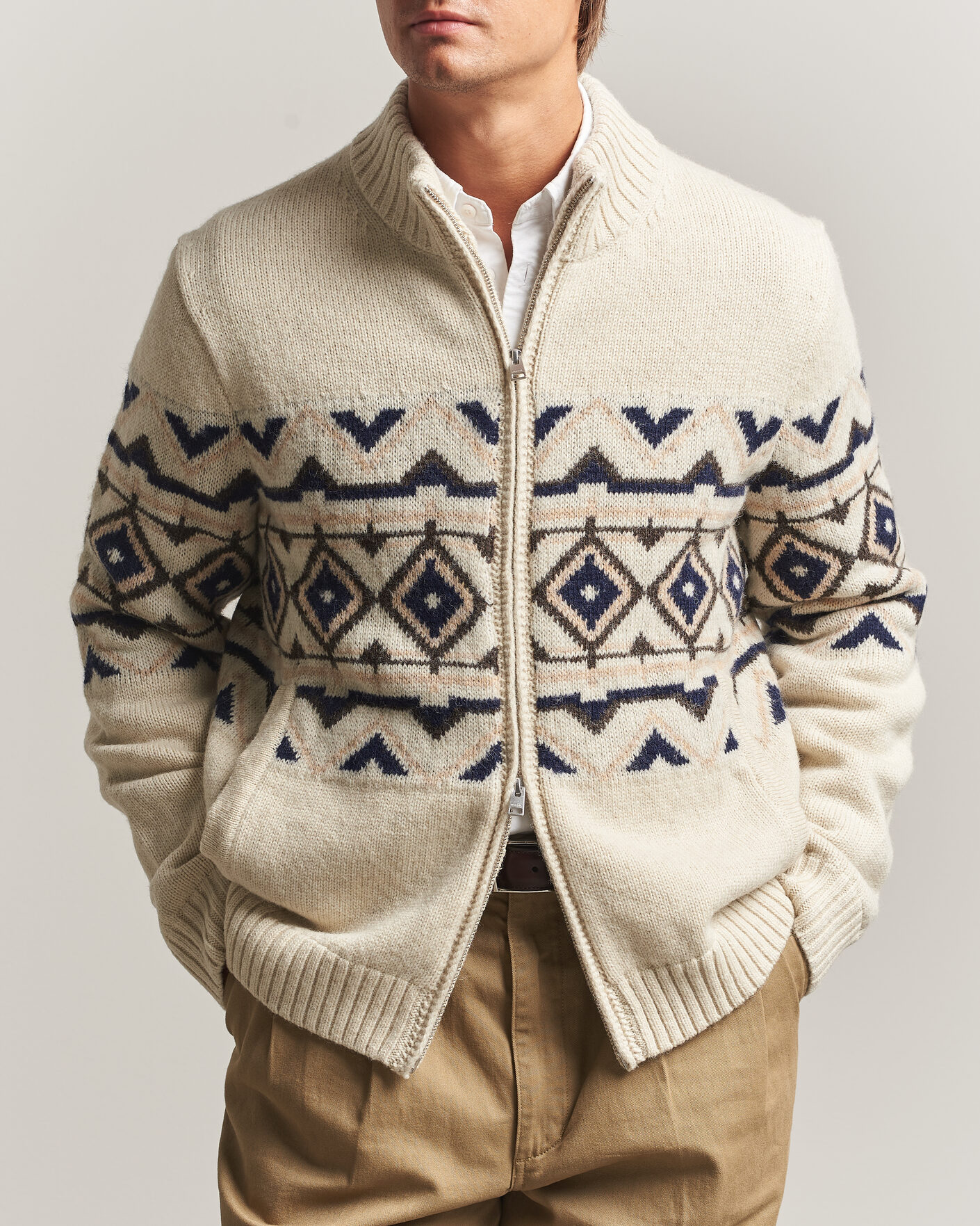 Mies | Puserot | Morris | Hadley Zip Cardigan Off White