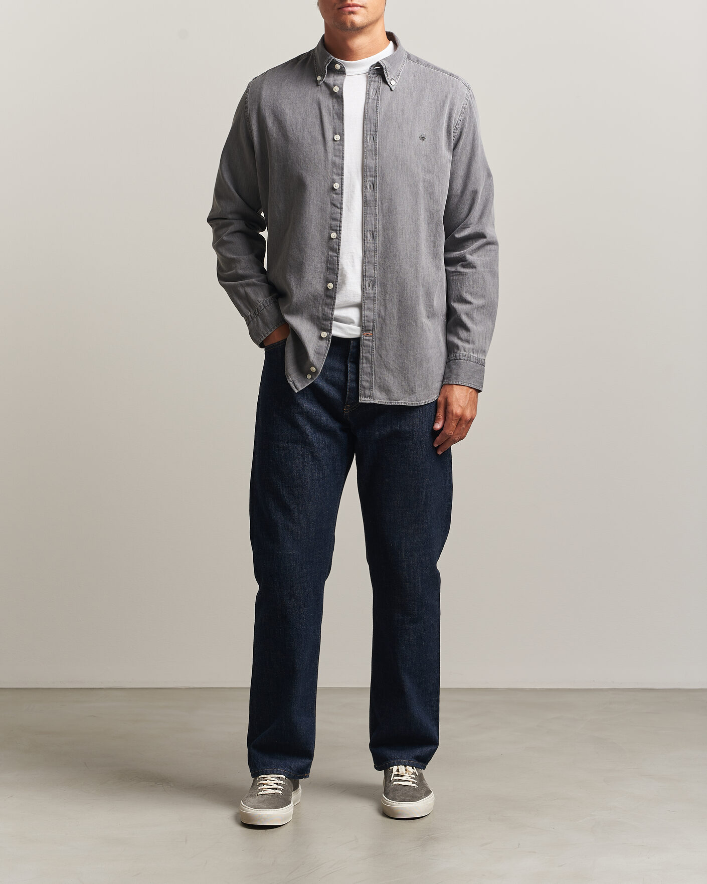 Mies | Kauluspaidat | Morris | Light Denim Shirt Grey