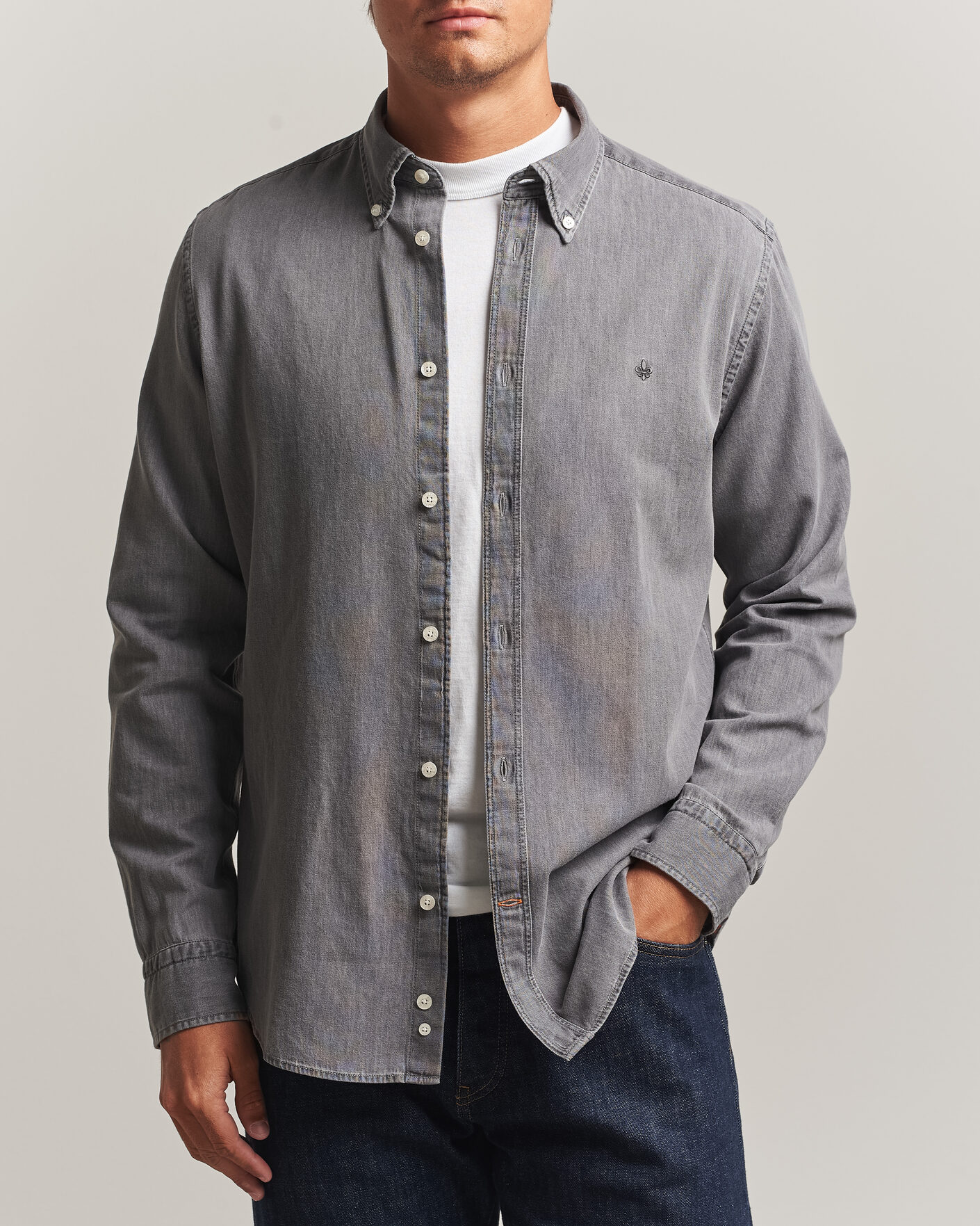 Mies | Kauluspaidat | Morris | Light Denim Shirt Grey