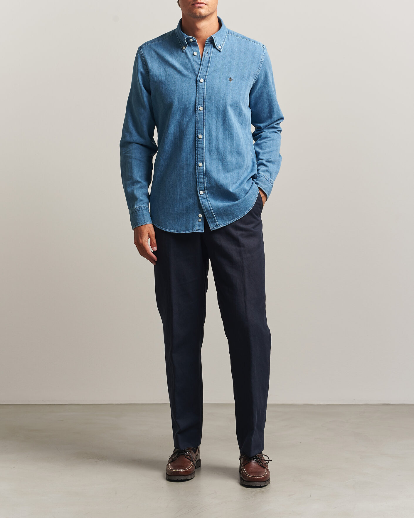 Mies | Kauluspaidat | Morris | Indigo Herringbone Shirt Light Blue