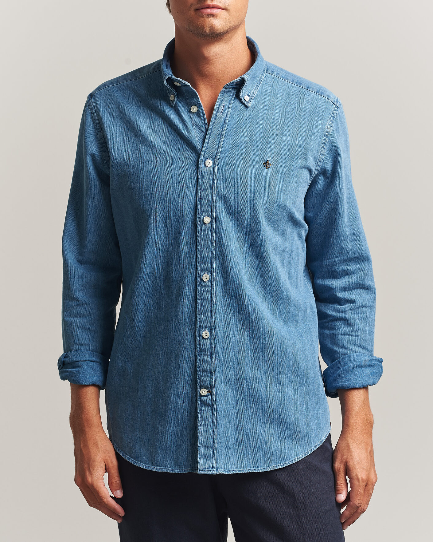 Mies | Kauluspaidat | Morris | Indigo Herringbone Shirt Light Blue
