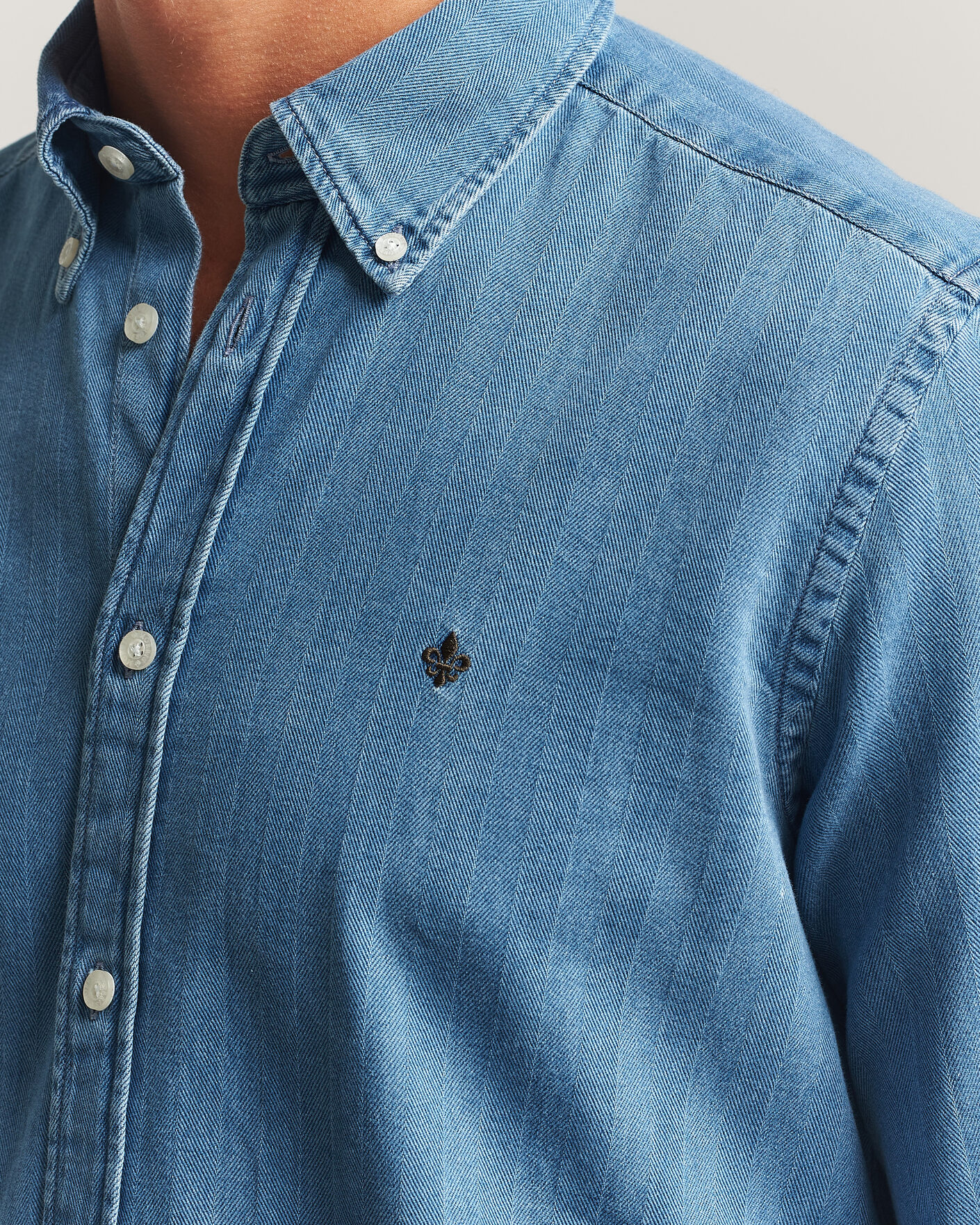 Mies | Kauluspaidat | Morris | Indigo Herringbone Shirt Light Blue