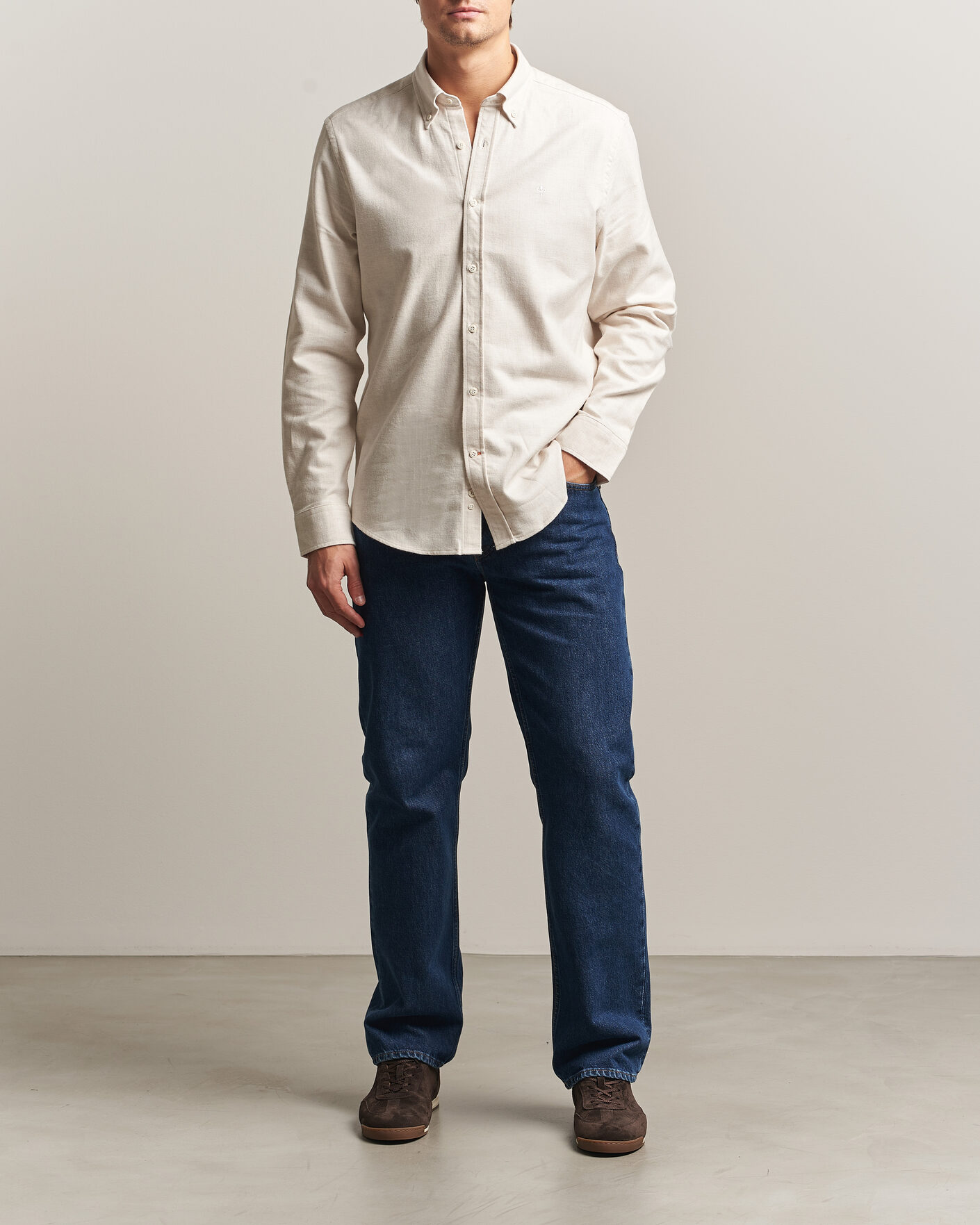 Mies | Kauluspaidat | Morris | Flannel Herringbone Shirt Off White