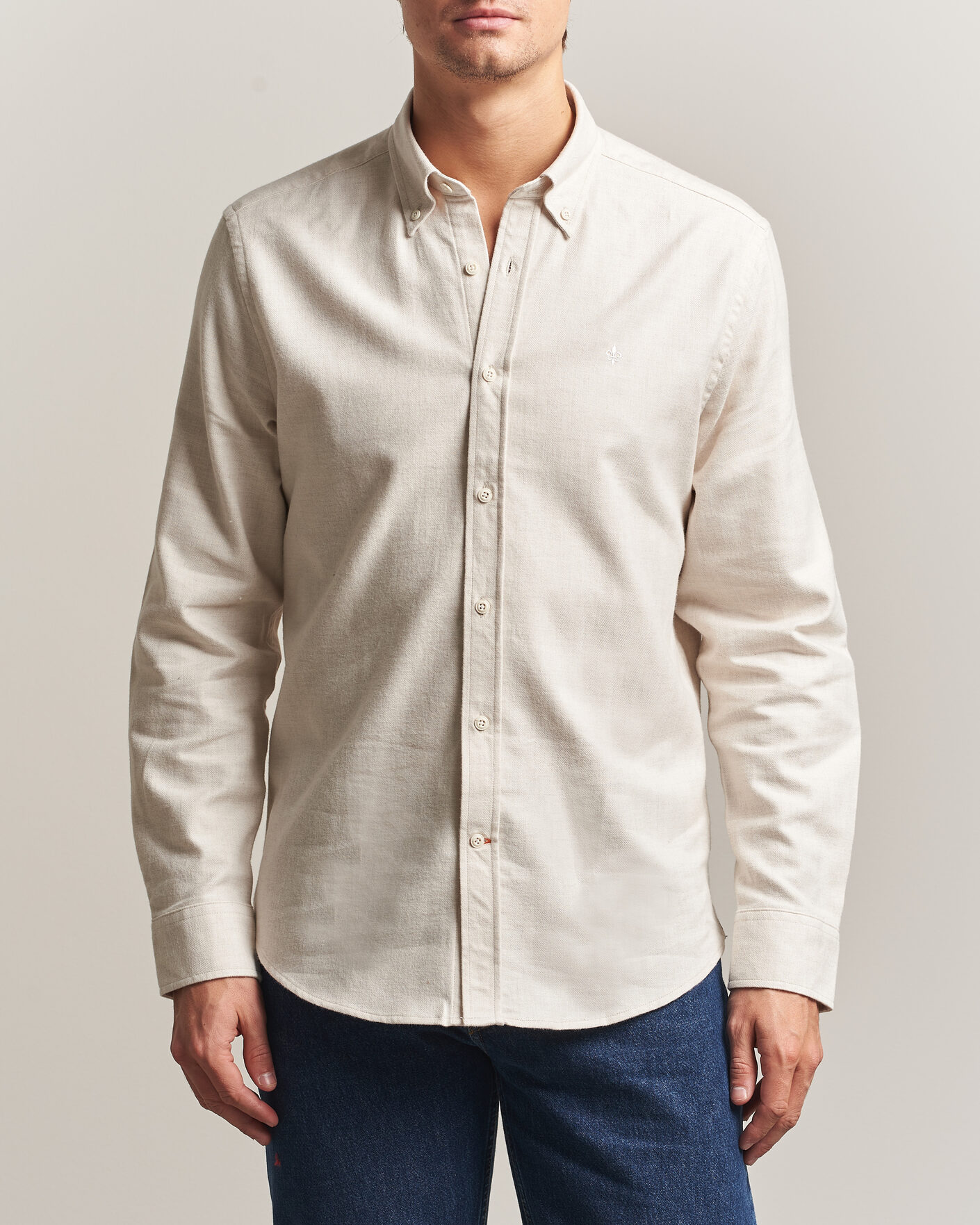 Mies | Kauluspaidat | Morris | Flannel Herringbone Shirt Off White