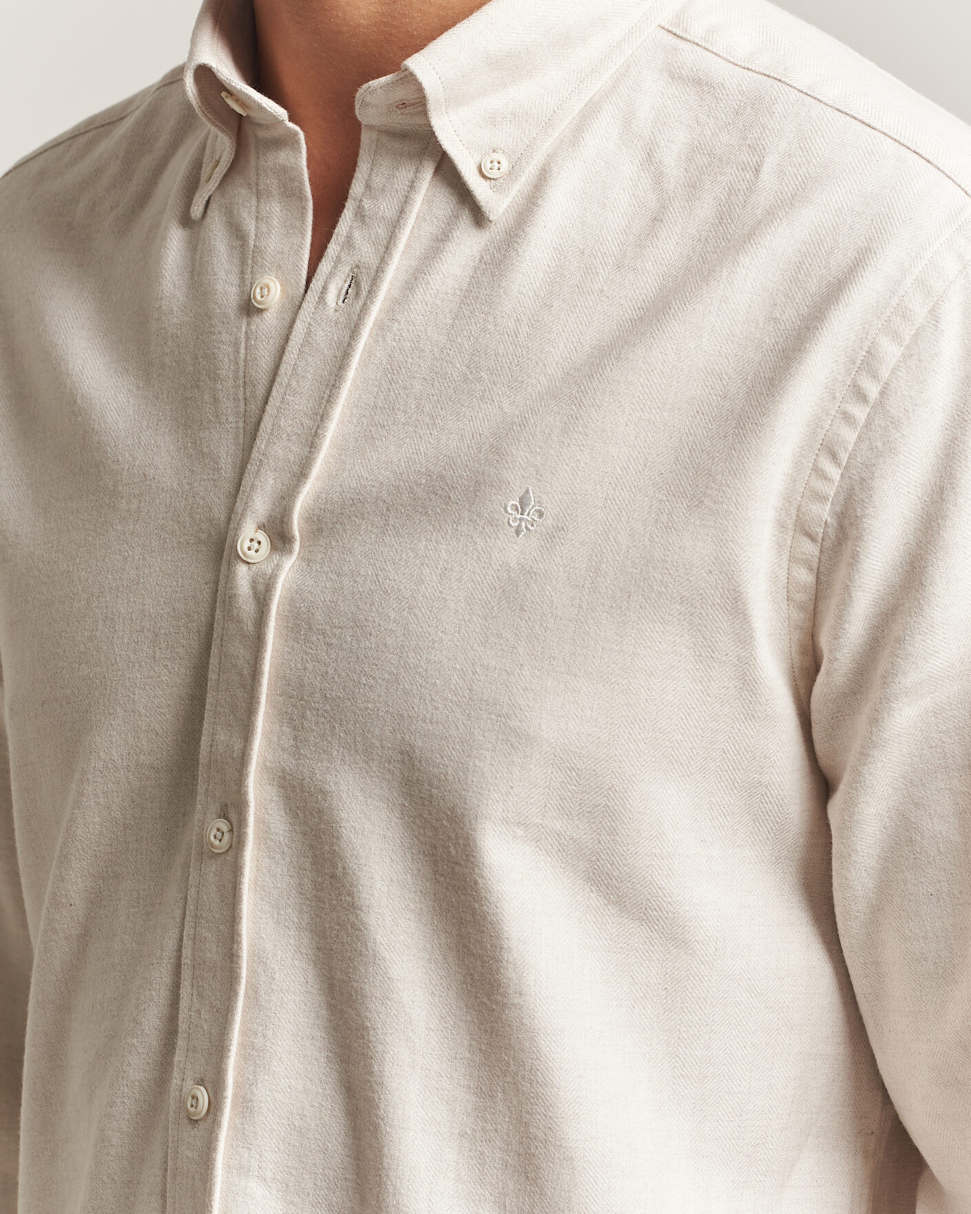 Mies | Kauluspaidat | Morris | Flannel Herringbone Shirt Off White