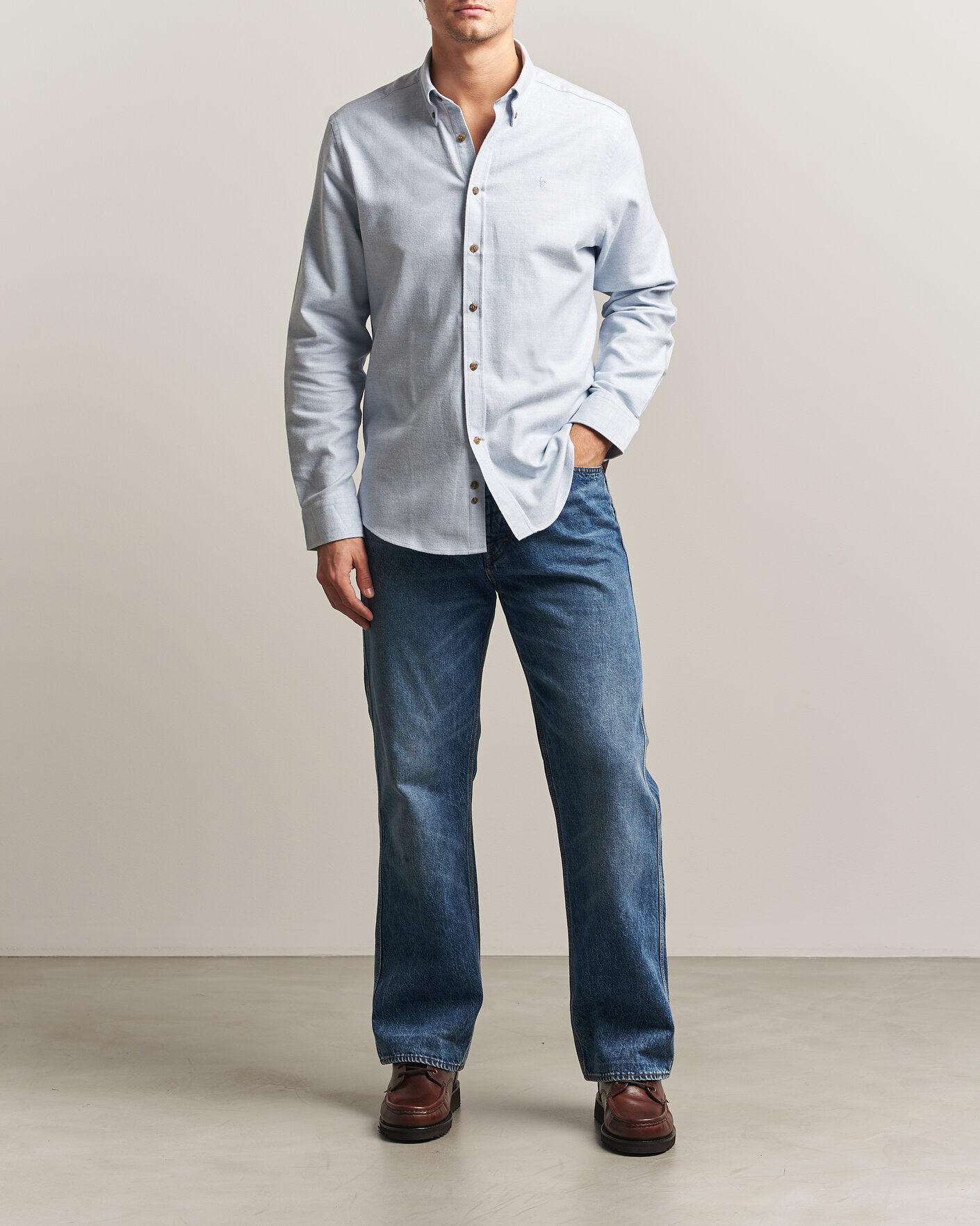Mies | Kauluspaidat | Morris | Flannel Herringbone Shirt Light Blue