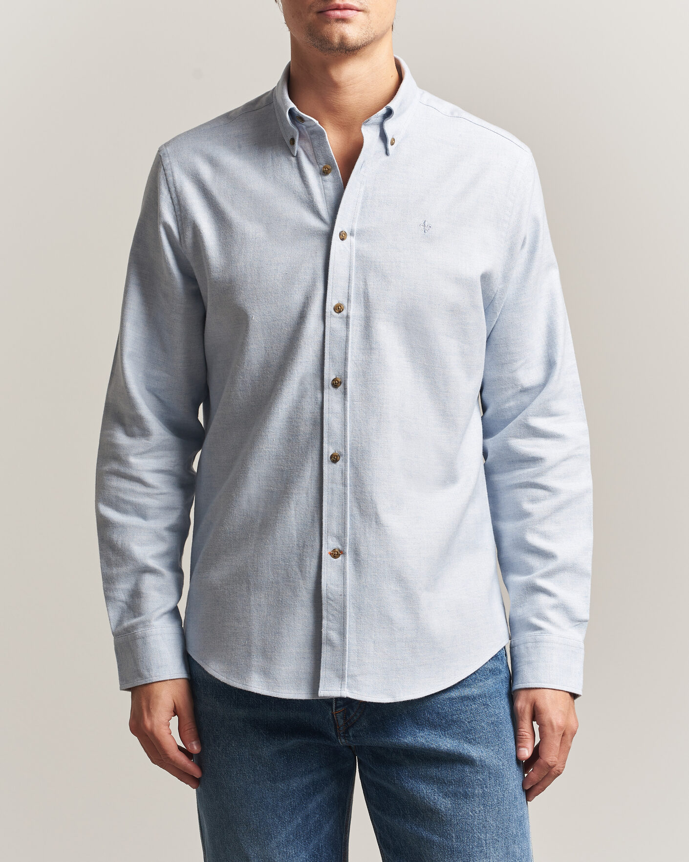 Mies | Kauluspaidat | Morris | Flannel Herringbone Shirt Light Blue